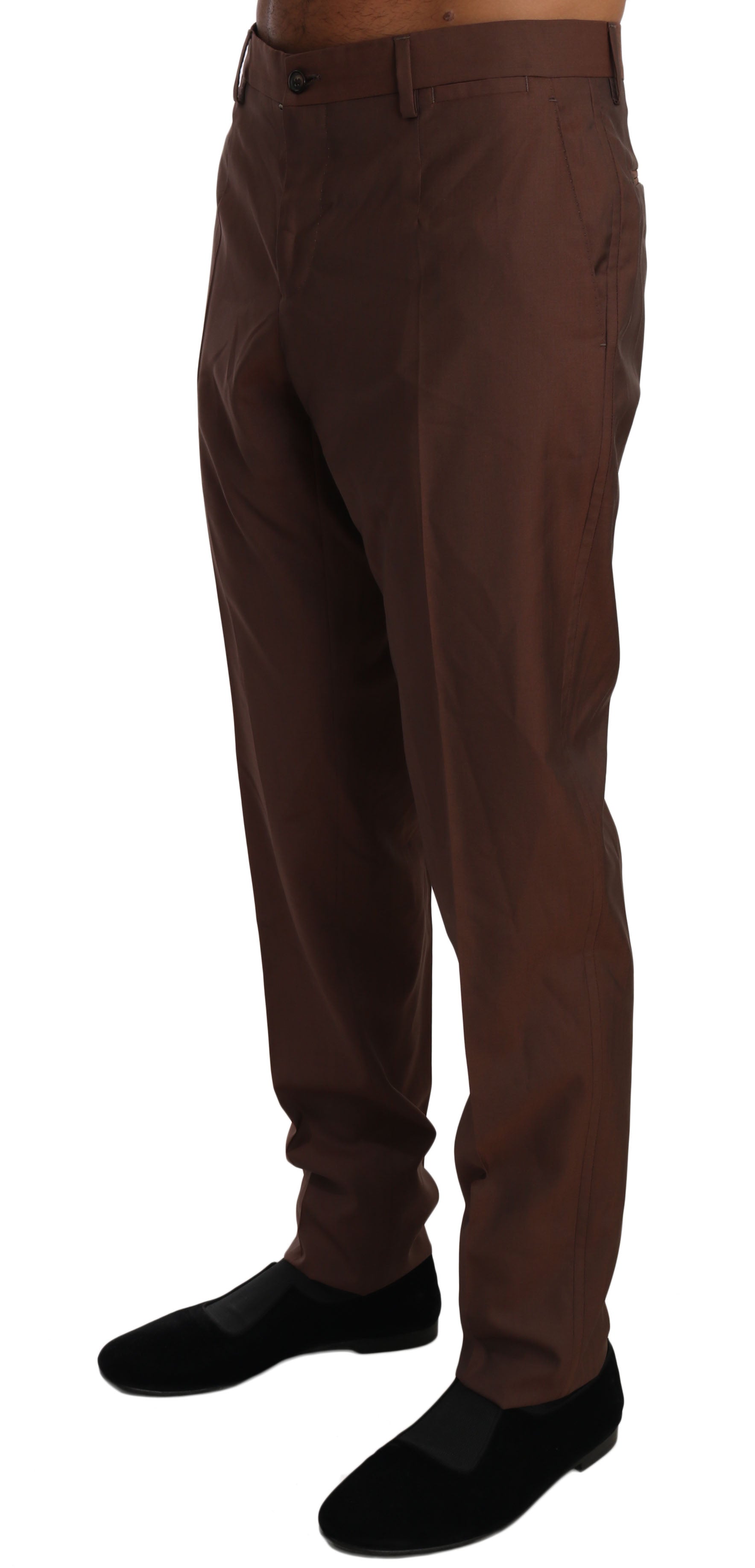 Elegant Brown Wool-Silk Formal Pants - ventzia