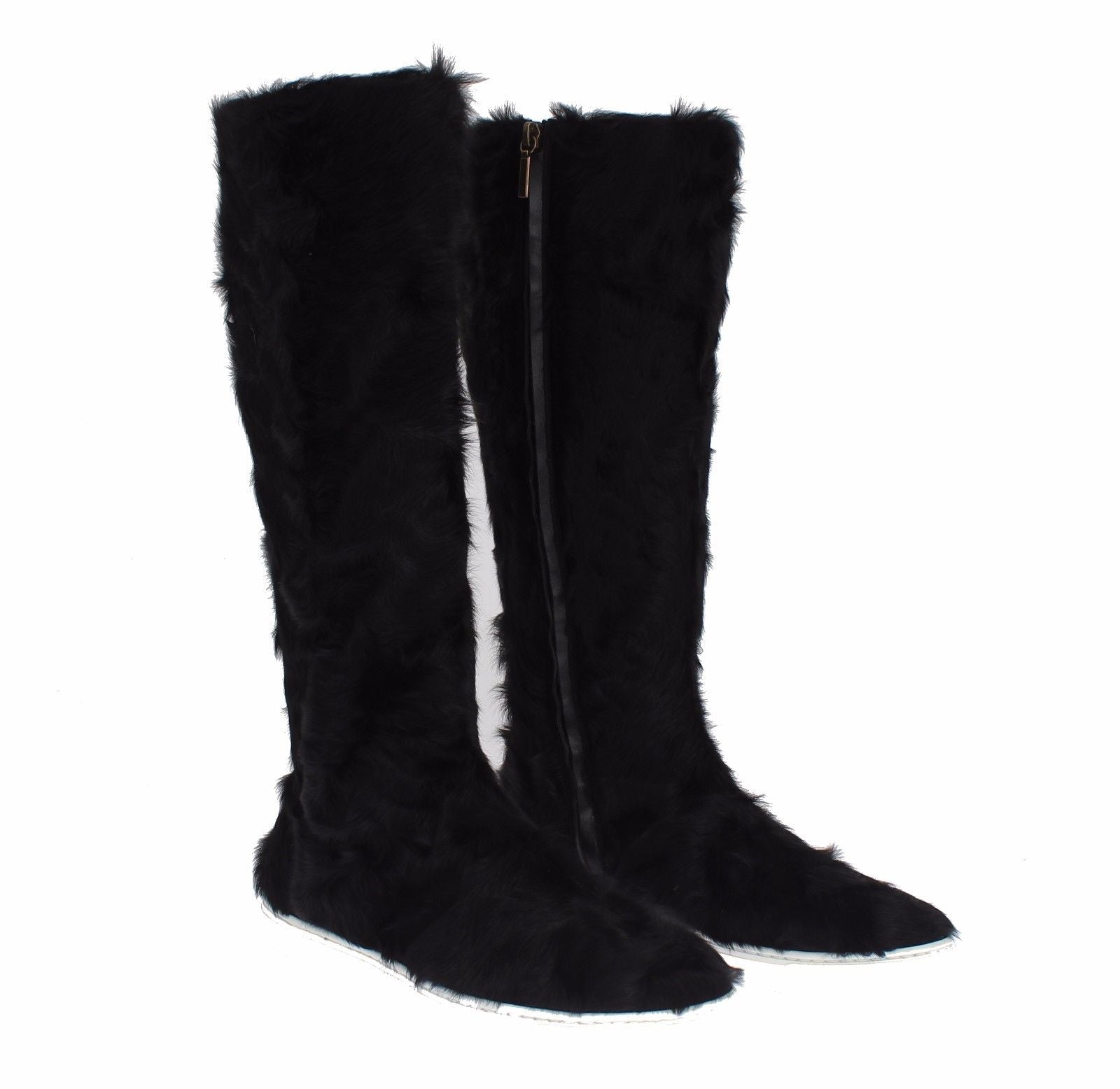 Elegant Black Fur Leather Flat Sneaker Boots - ventzia