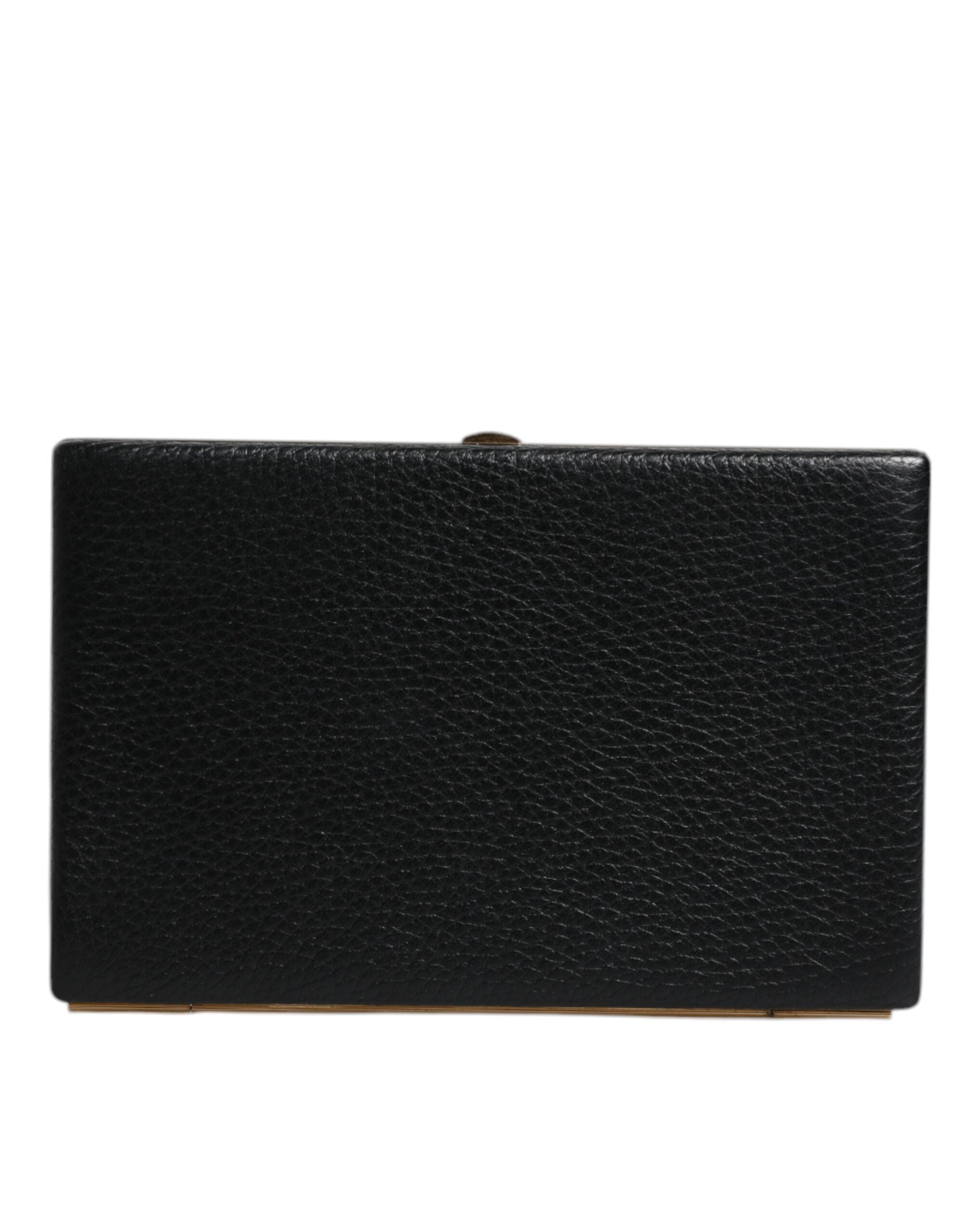 Black Leather Gold Frame Clutch Evening Party Purse Bag - ventzia