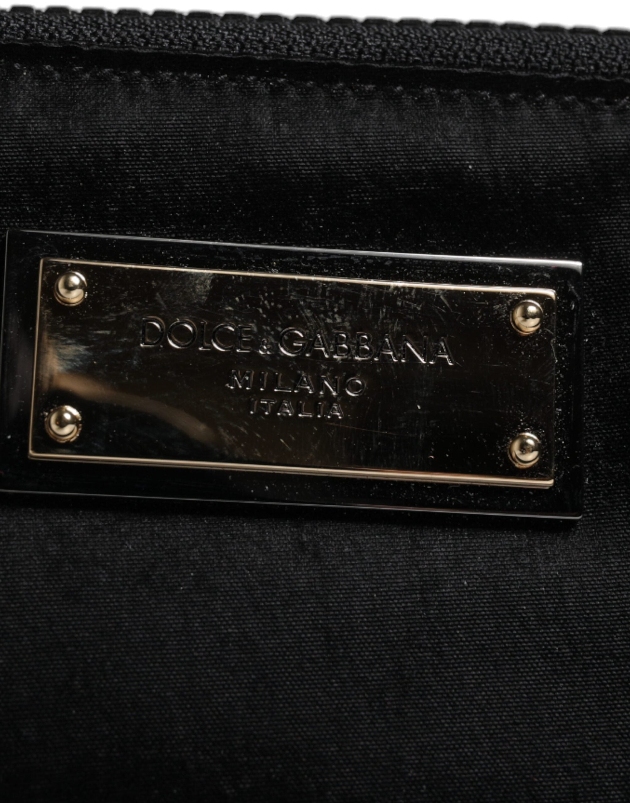 Black Nylon Logo Plaque Keyring Pouch Clutch Bag - ventzia