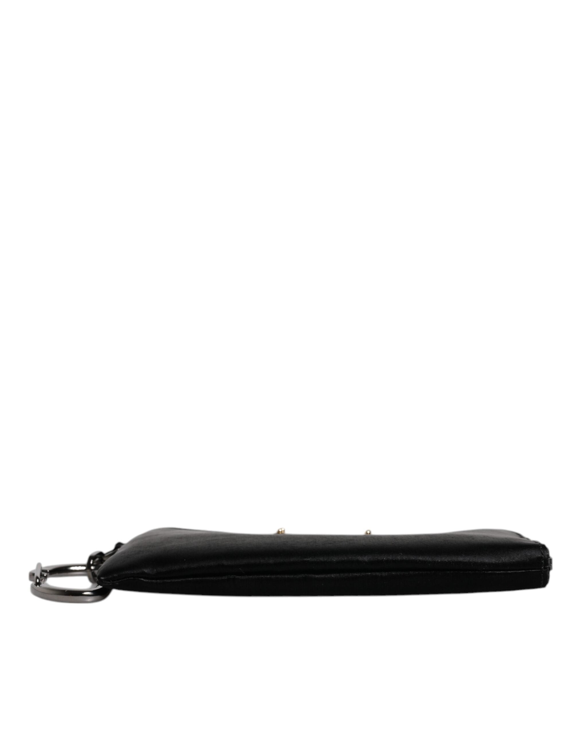 Black Nylon Logo Plaque Keyring Pouch Clutch Bag - ventzia