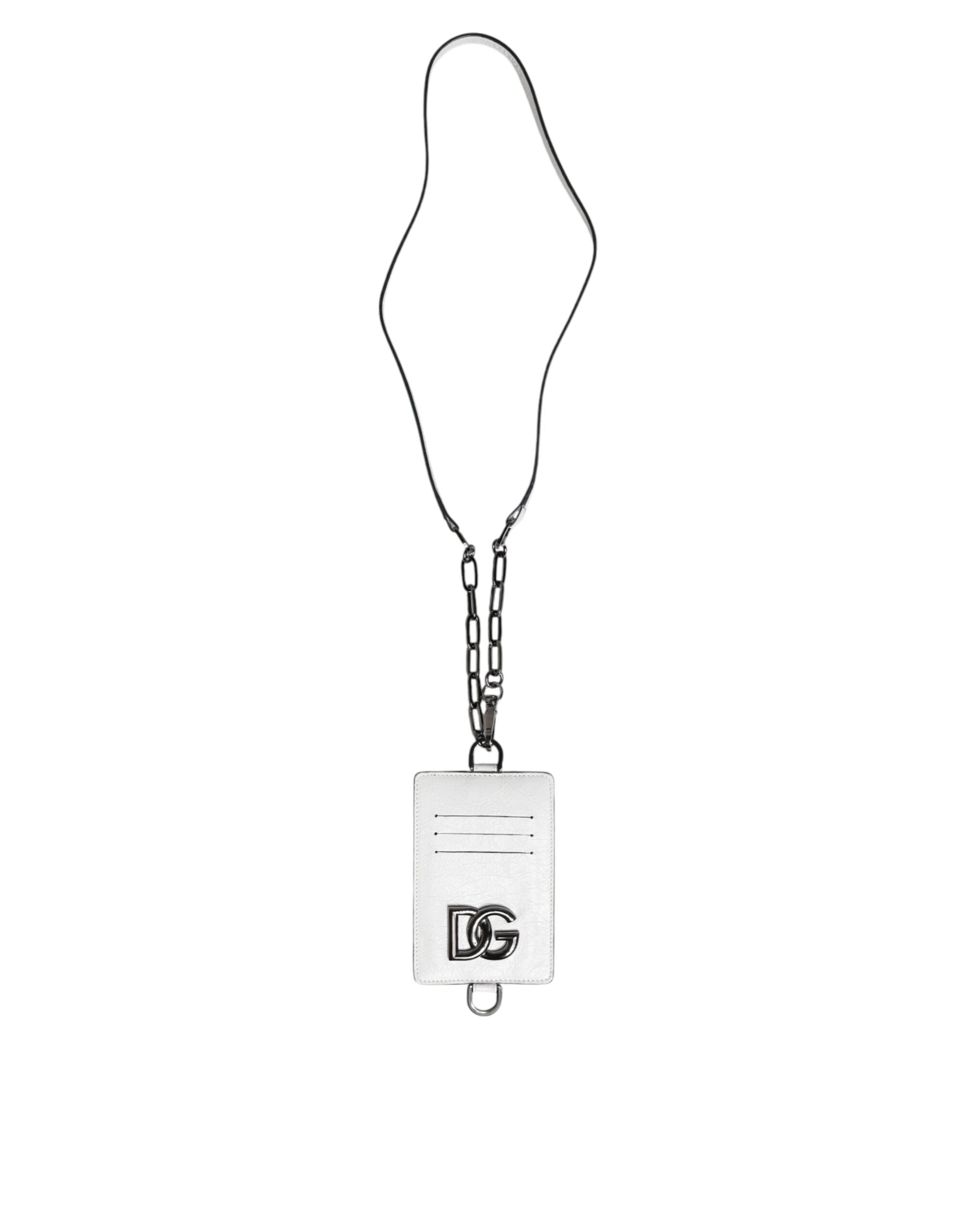 White Calf Leather Lanyard Logo Card Holder Wallet - ventzia