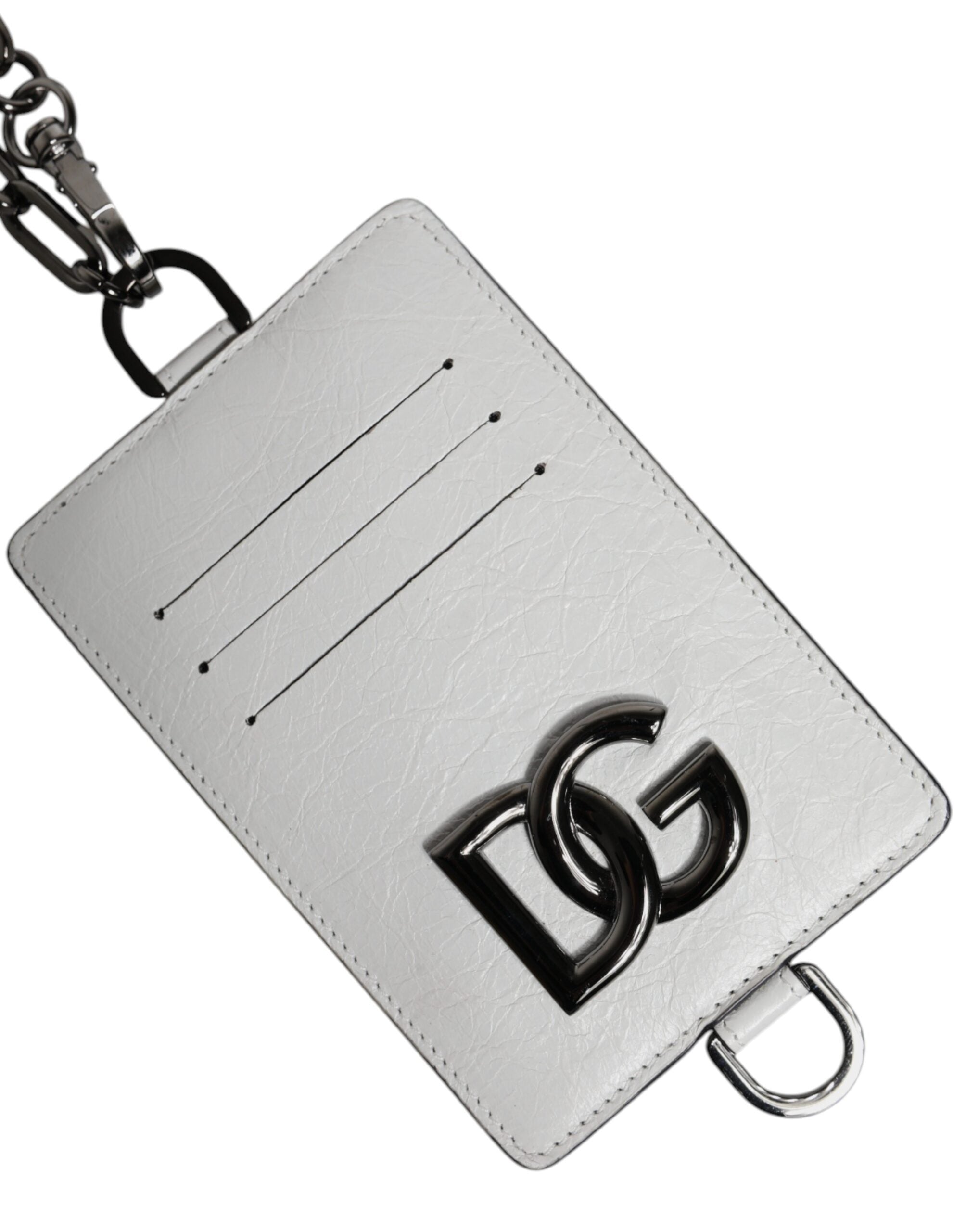 White Calf Leather Lanyard Logo Card Holder Wallet - ventzia