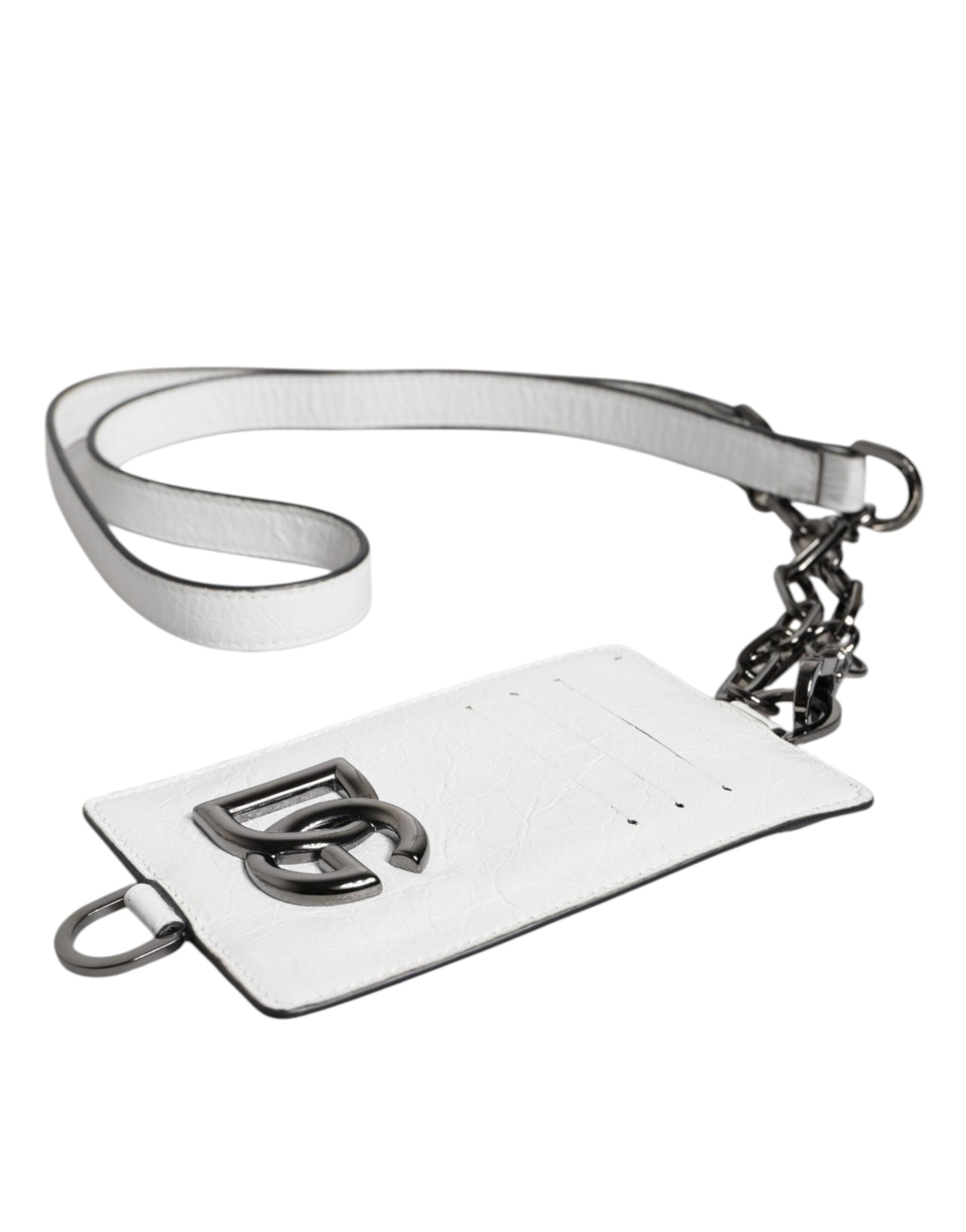 White Calf Leather Lanyard Logo Card Holder Wallet - ventzia