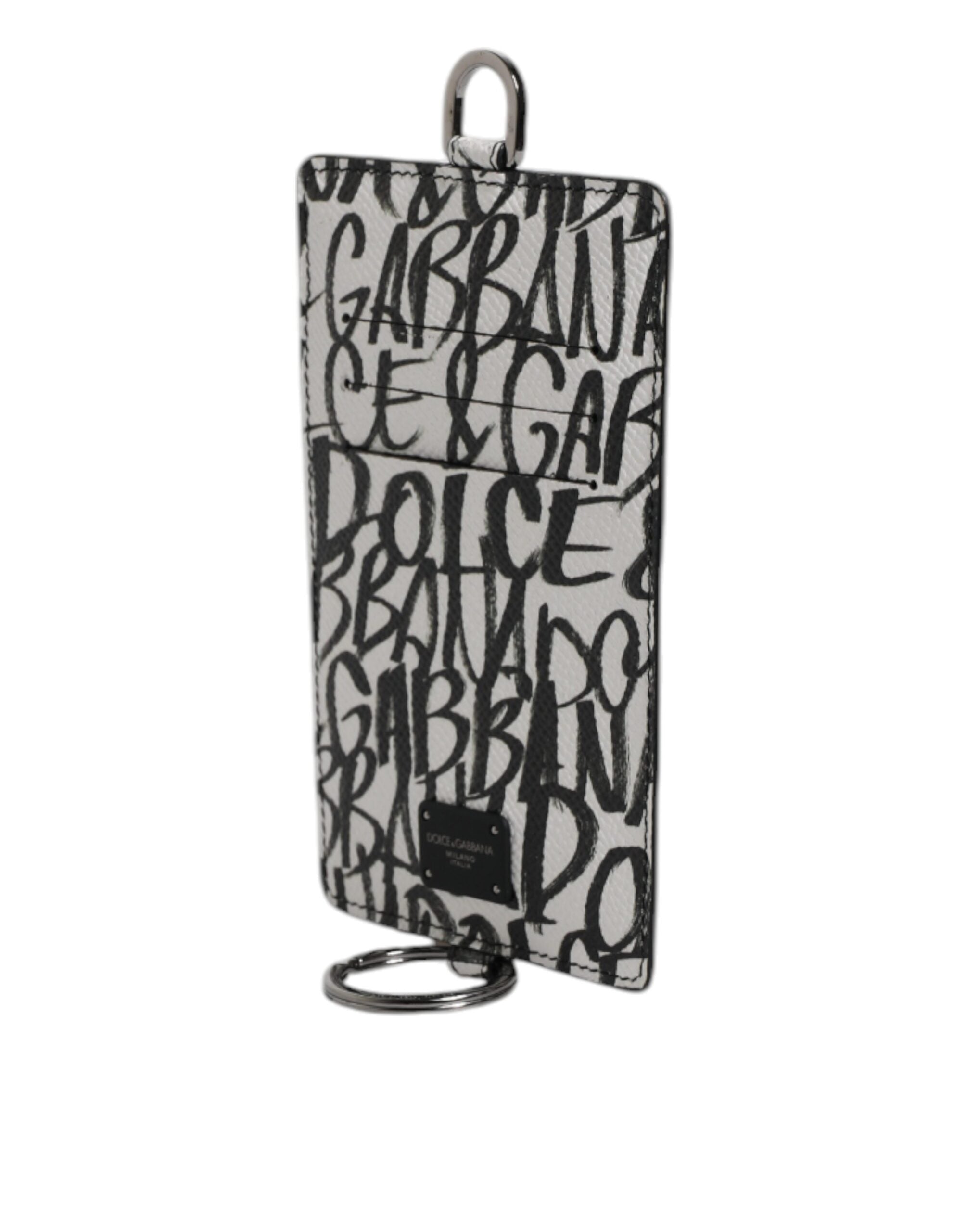 White Leather Lanyard Logo Print Card Holder Wallet - ventzia