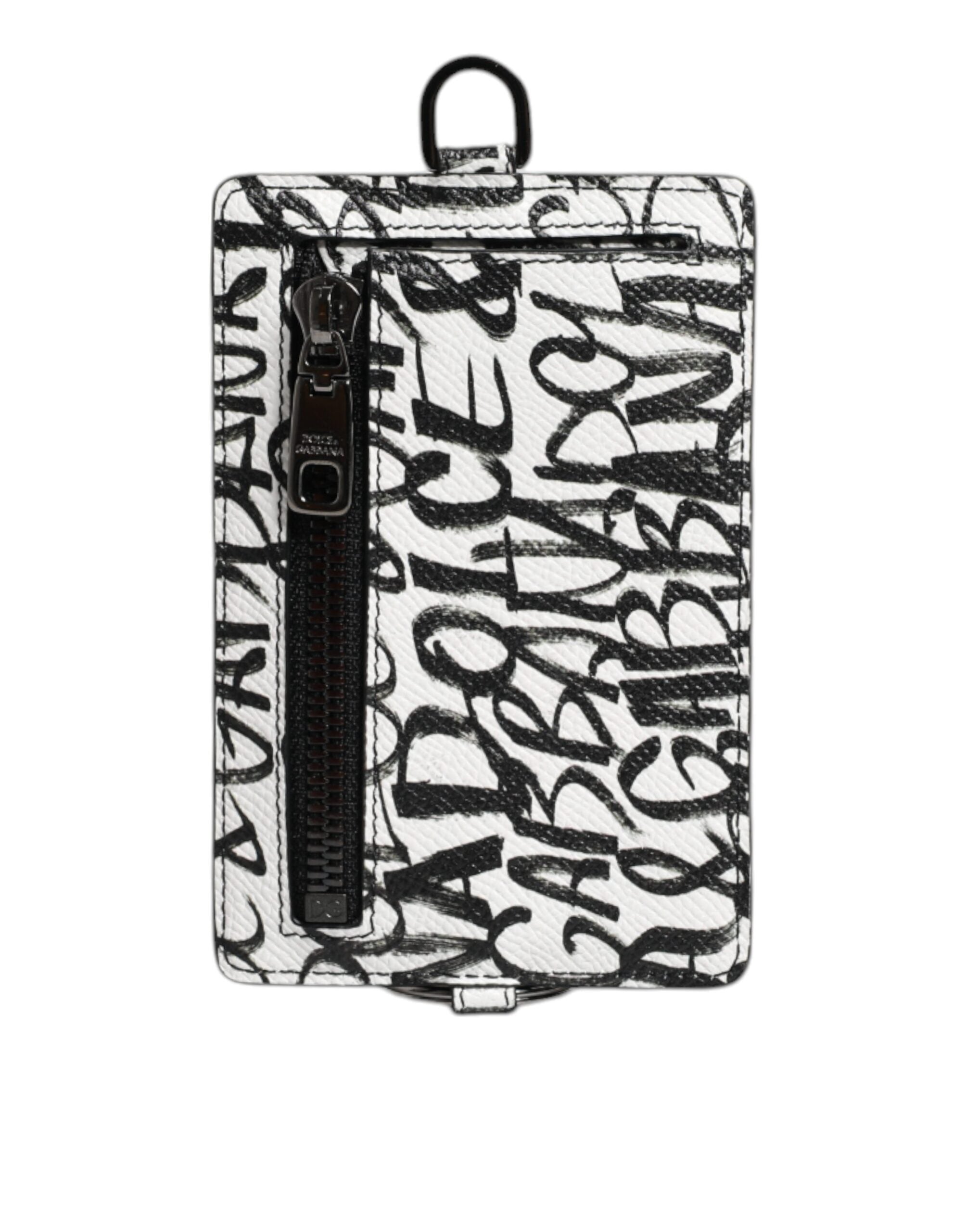 White Leather Lanyard Logo Print Card Holder Wallet - ventzia