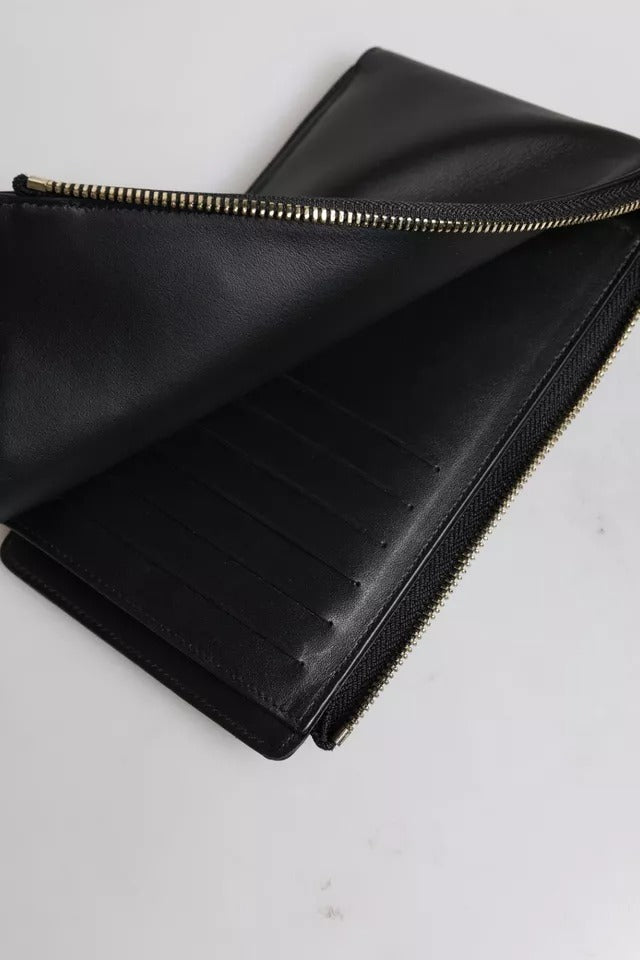 Black Leather Logo Plaque Neck Strap Card Coin Wallet - ventzia