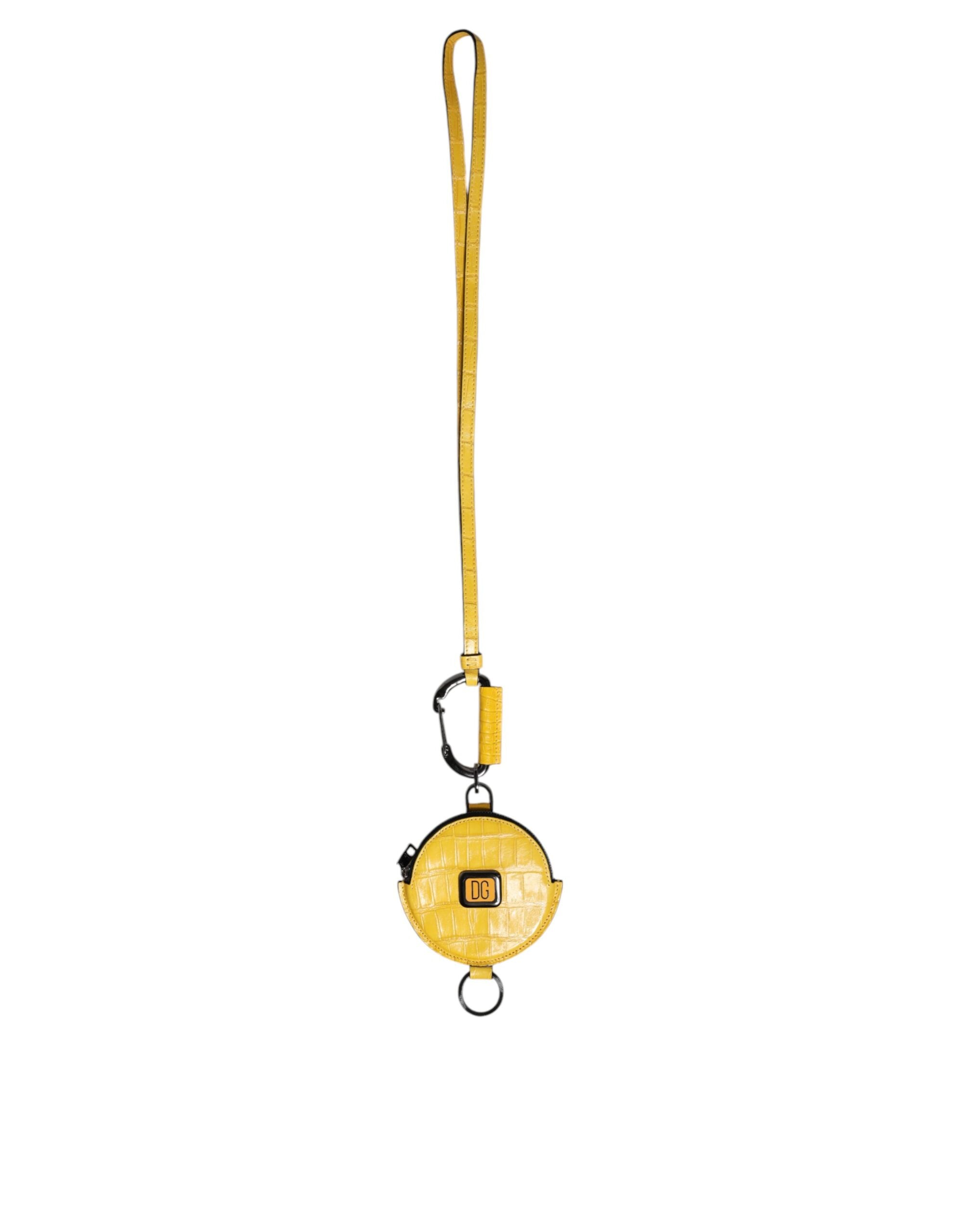 Yellow Round Leather DG Logo Coin Purse Lanyard Wallet - ventzia