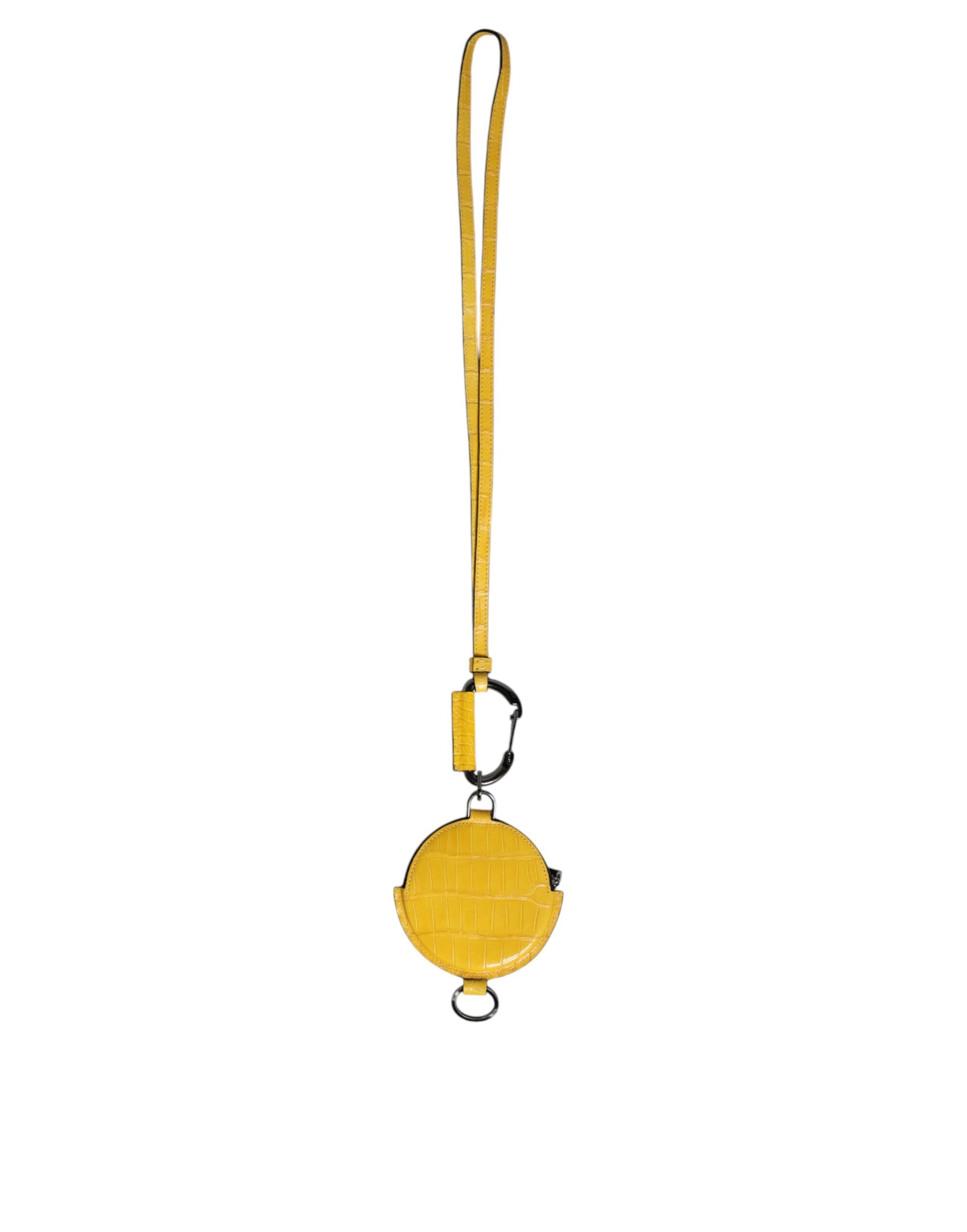 Yellow Round Leather DG Logo Coin Purse Lanyard Wallet - ventzia