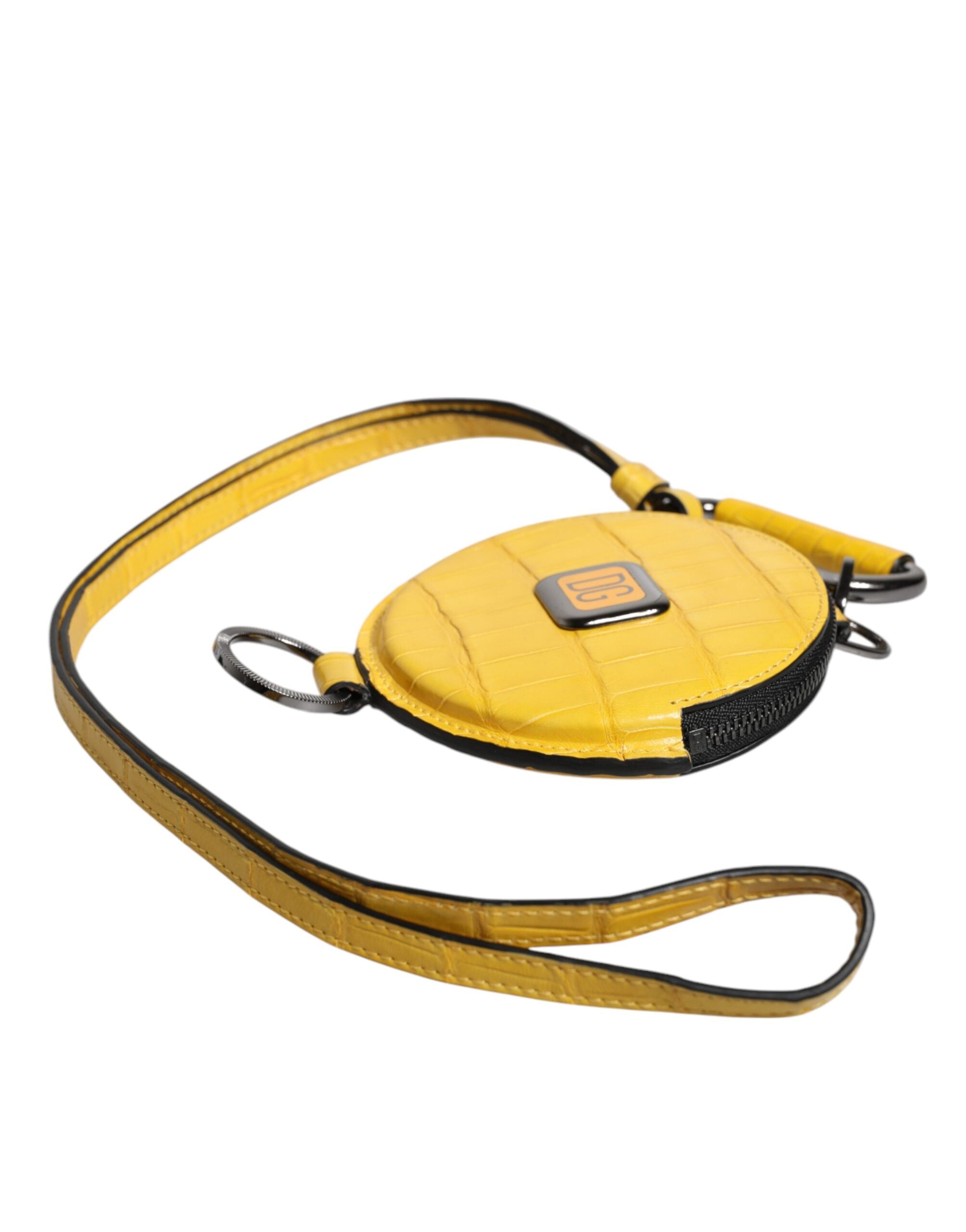 Yellow Round Leather DG Logo Coin Purse Lanyard Wallet - ventzia