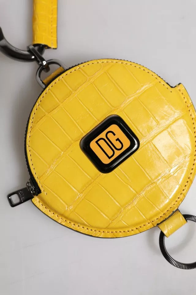 Yellow Round Leather DG Logo Coin Purse Lanyard Wallet - ventzia