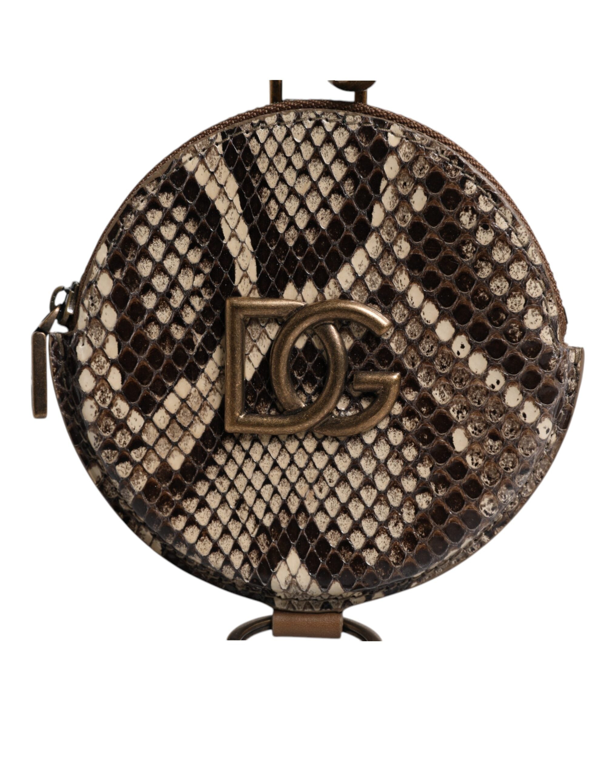 Brown Round Leather DG Logo Coin Purse Lanyard Wallet - ventzia