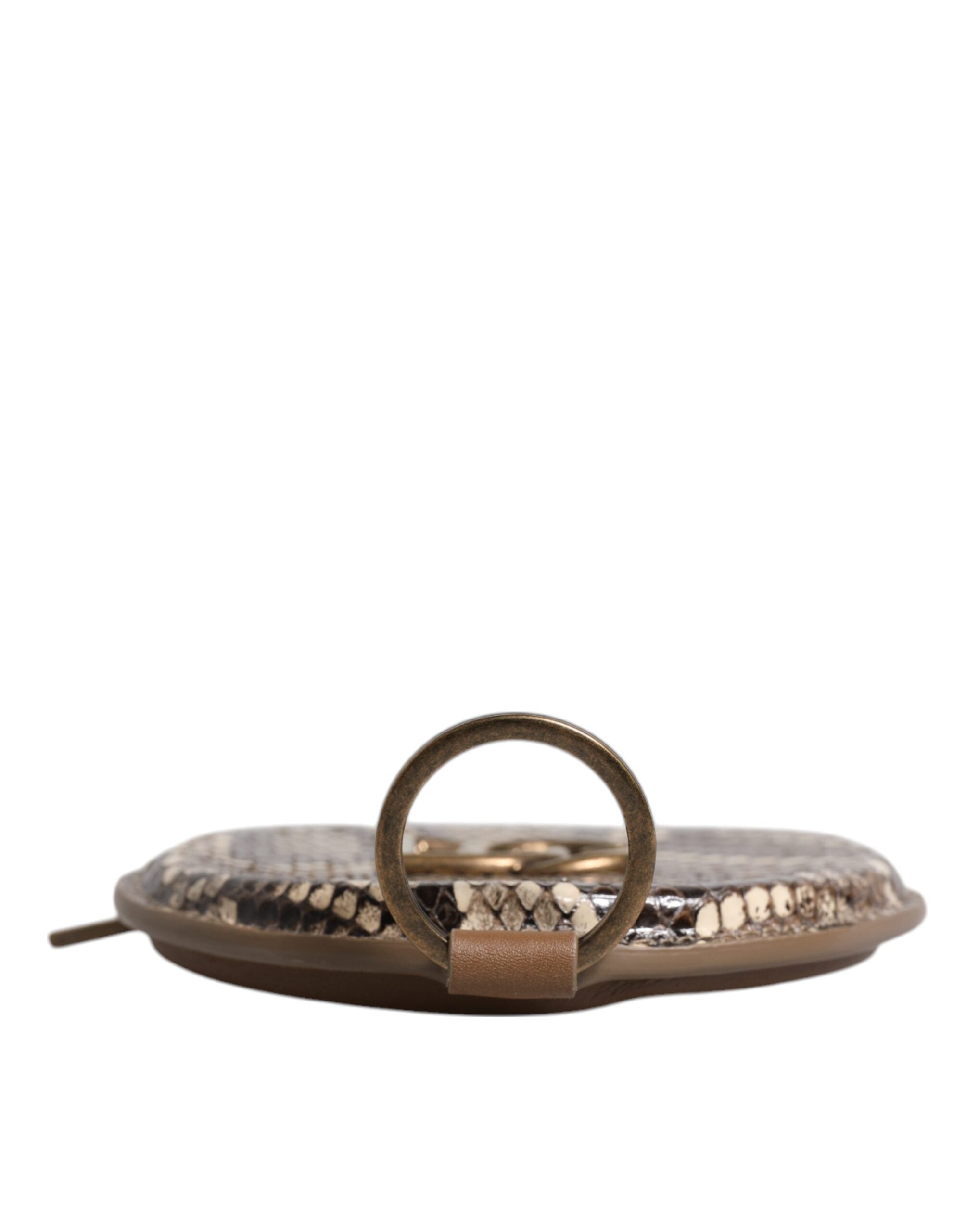 Brown Round Leather DG Logo Coin Purse Lanyard Wallet - ventzia