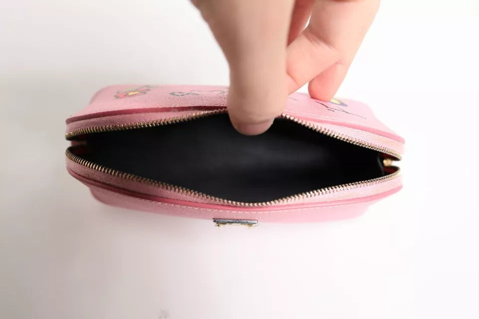 Pink Leather DG Logo Zip Around Hand Purse Pouch Wallet - ventzia