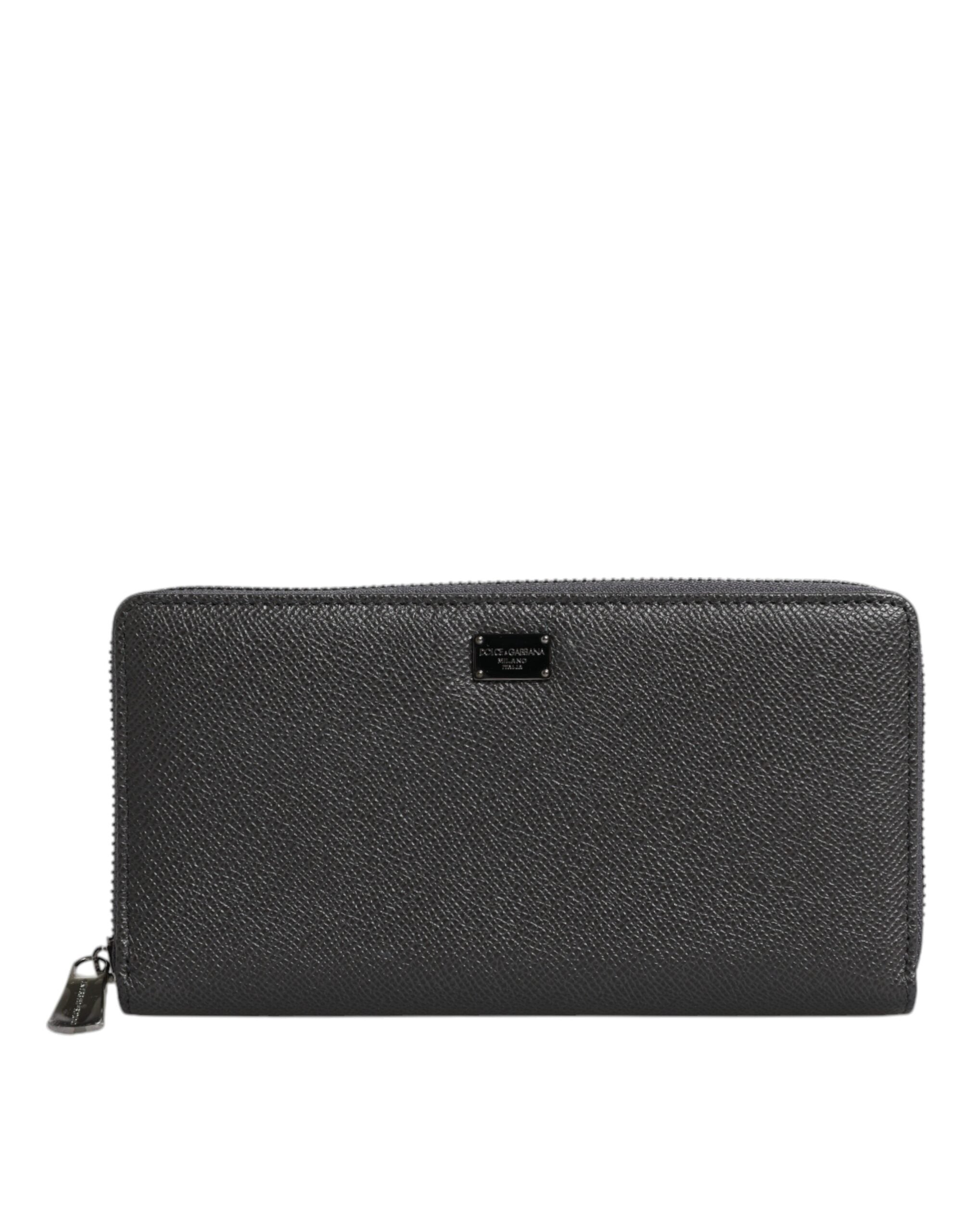 Dark Gray Leather DG Logo Zip Around Continental Wallet - ventzia