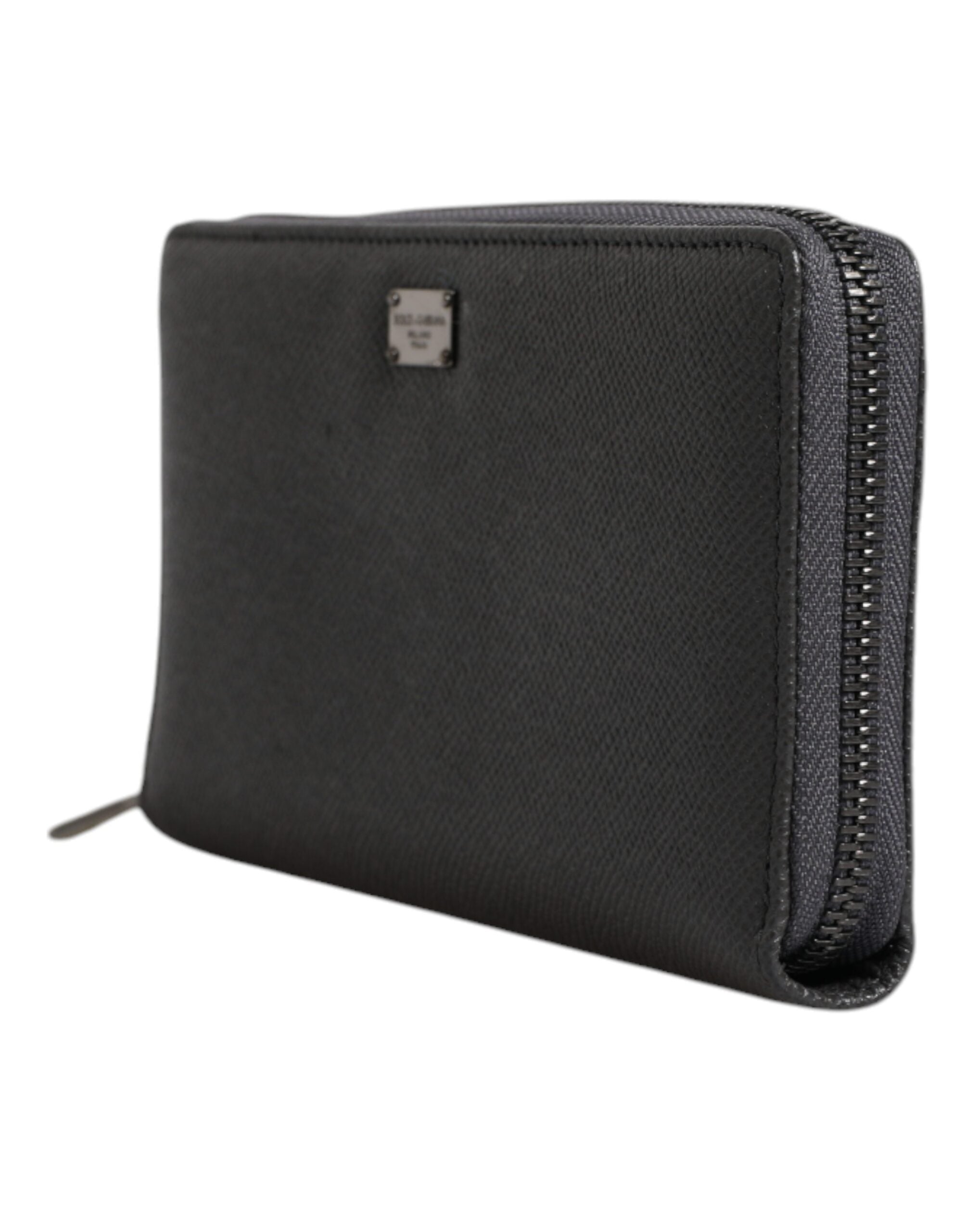 Dark Gray Leather DG Logo Zip Around Continental Wallet - ventzia