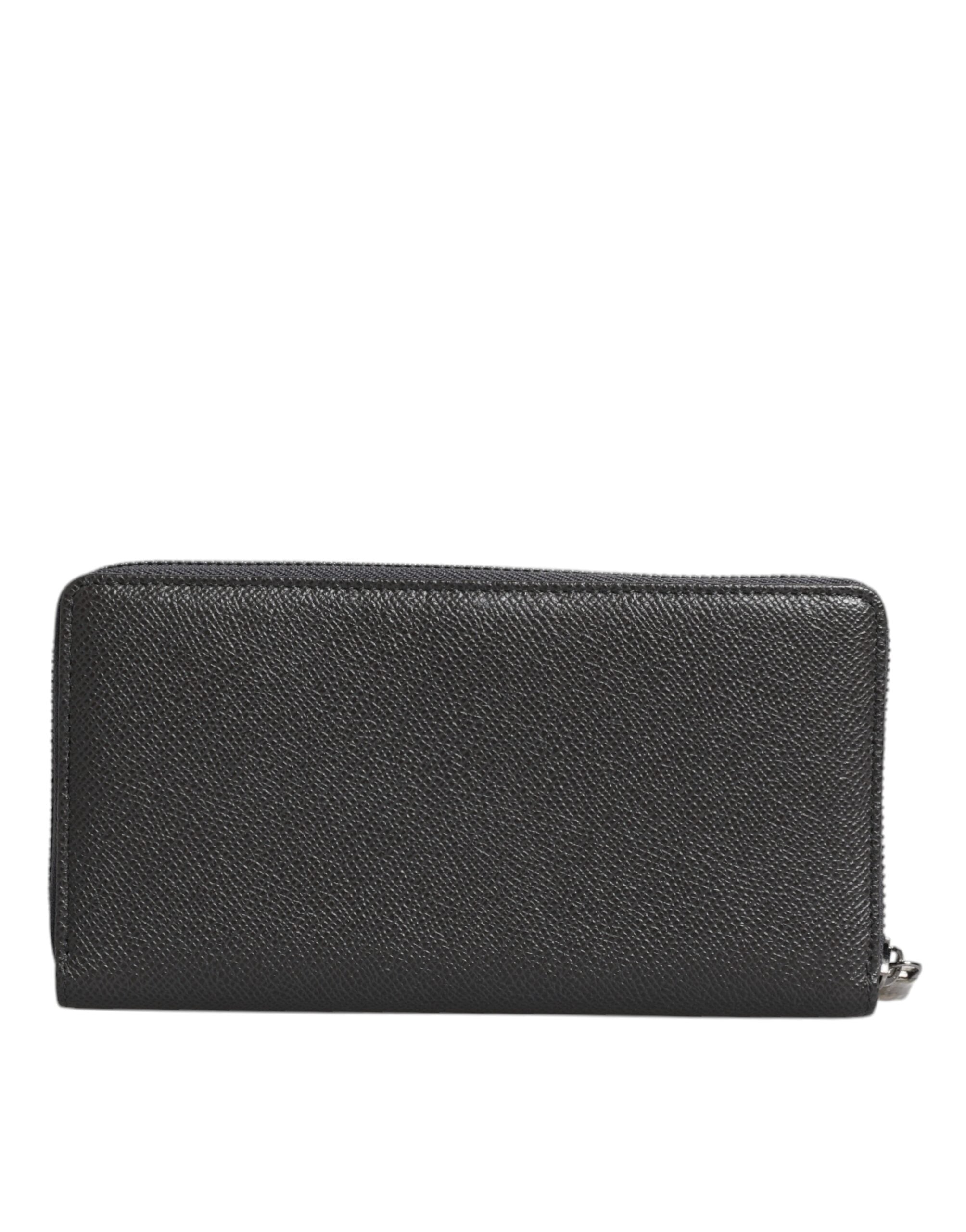 Dark Gray Leather DG Logo Zip Around Continental Wallet - ventzia