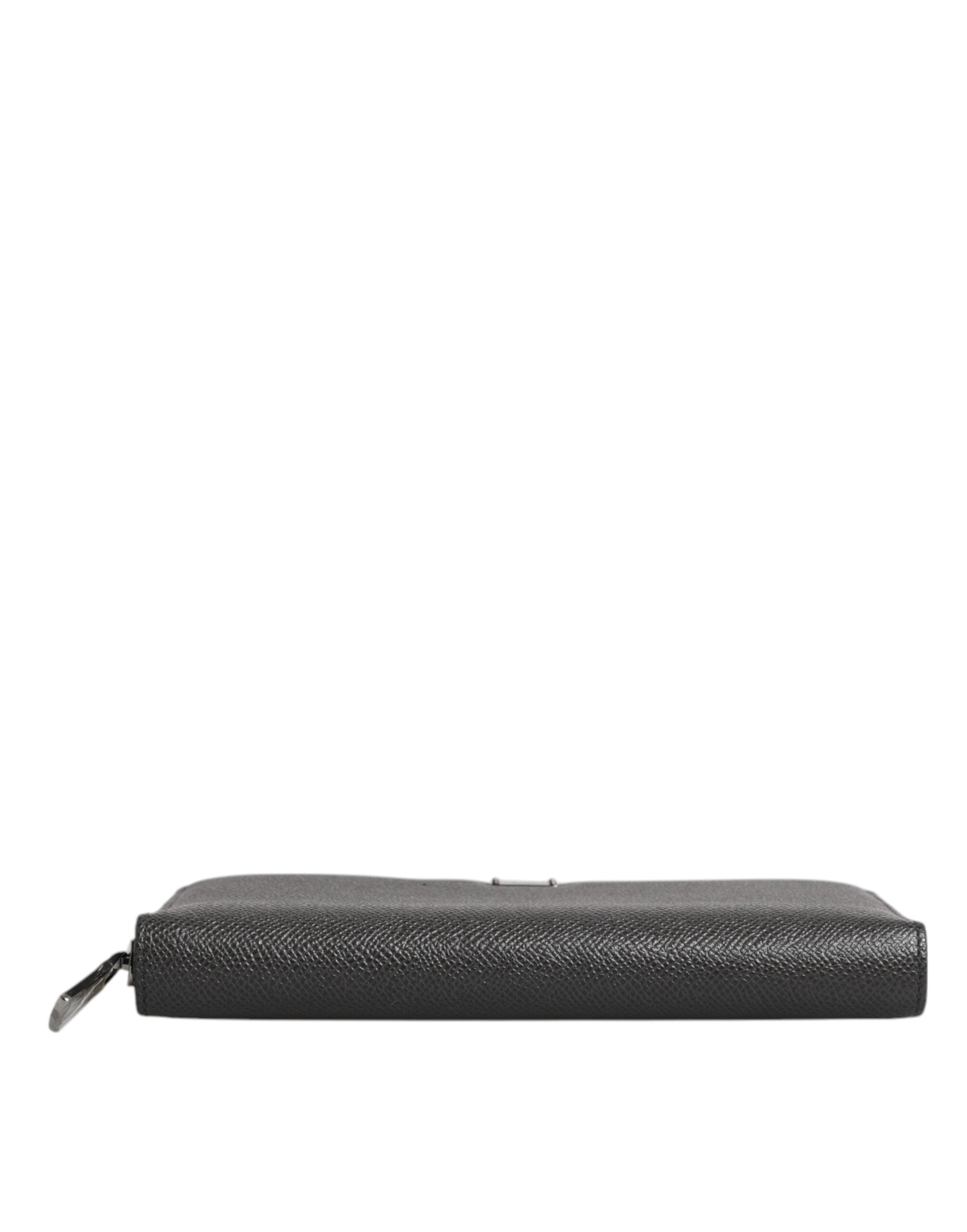 Dark Gray Leather DG Logo Zip Around Continental Wallet - ventzia