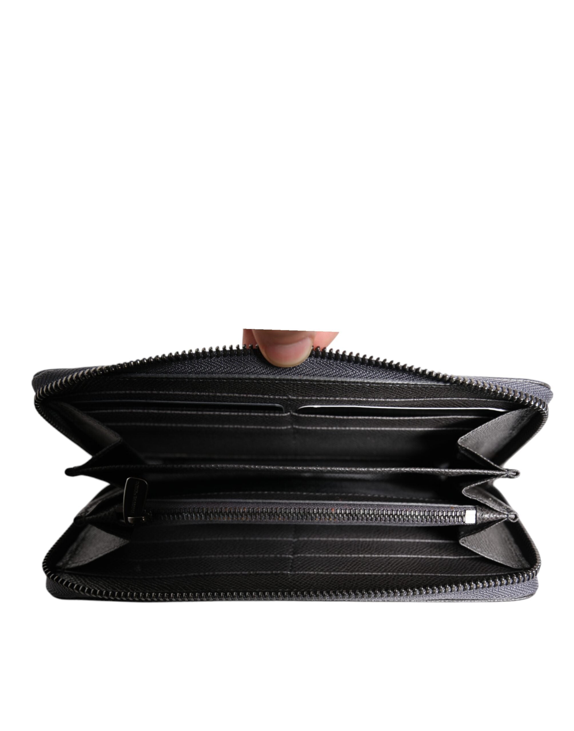 Dark Gray Leather DG Logo Zip Around Continental Wallet - ventzia