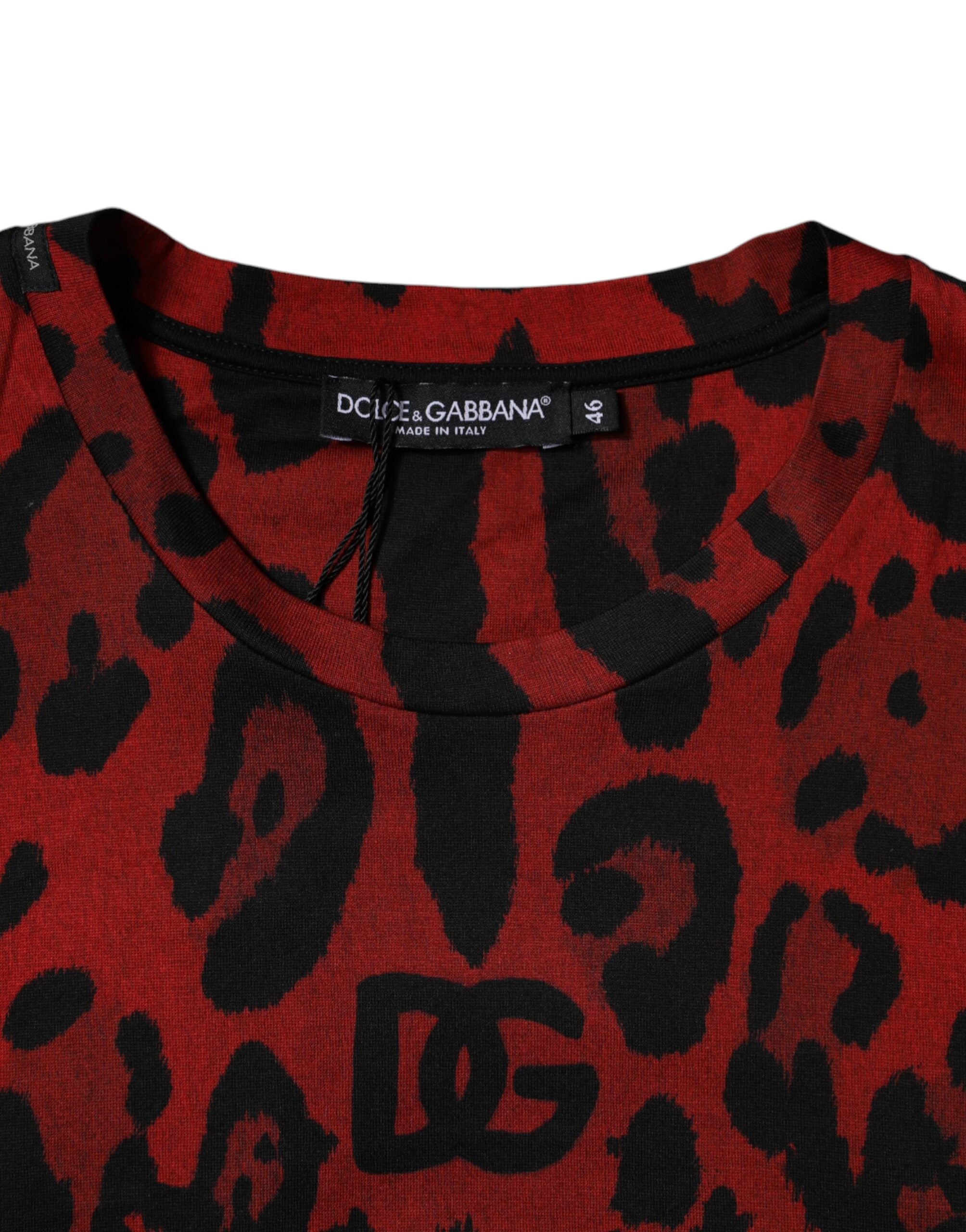 Red Leopard Cotton Short Sleeves T-shirt - ventzia