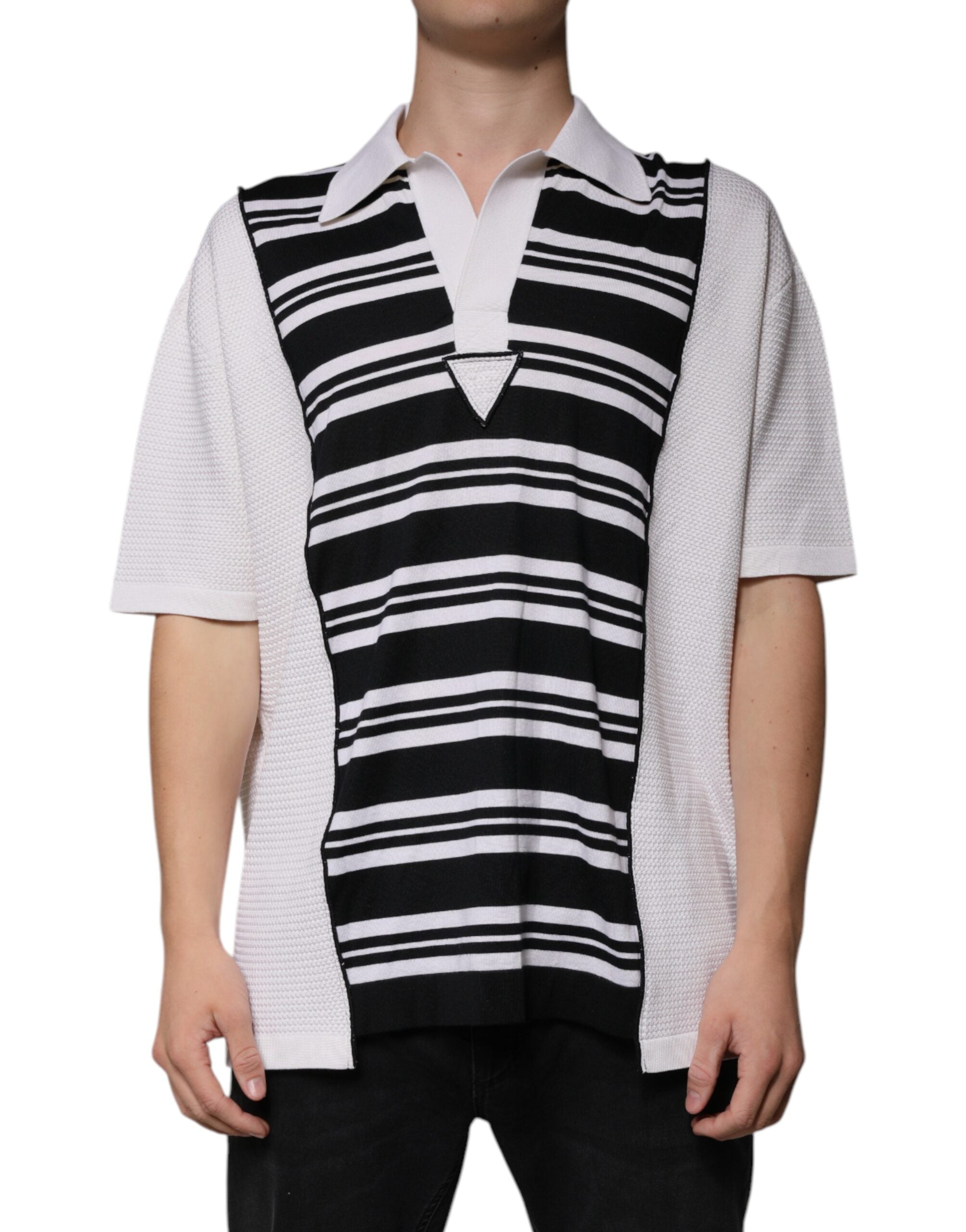 Black White Stripes Collared Polo T-shirt - ventzia