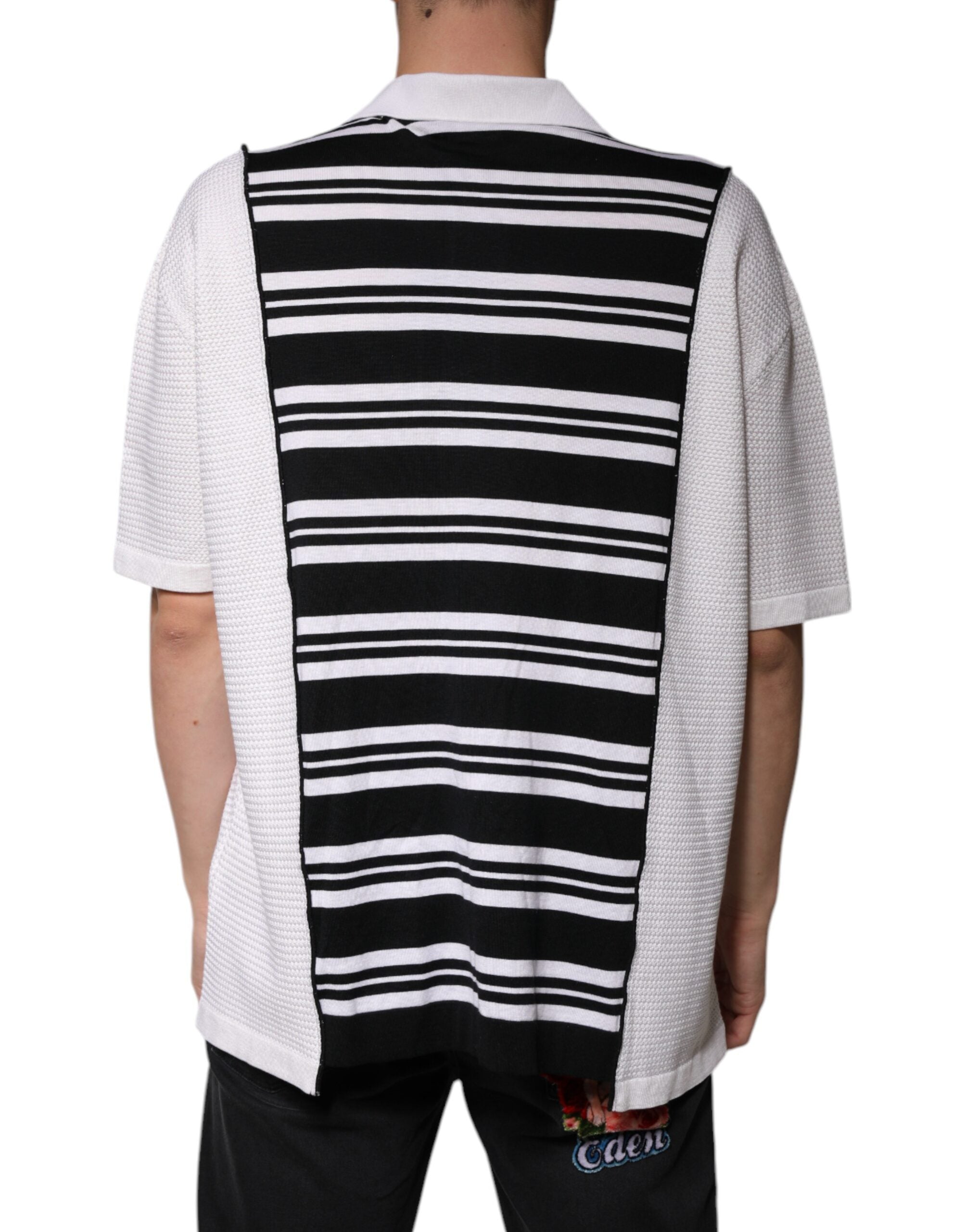 Black White Stripes Collared Polo T-shirt - ventzia