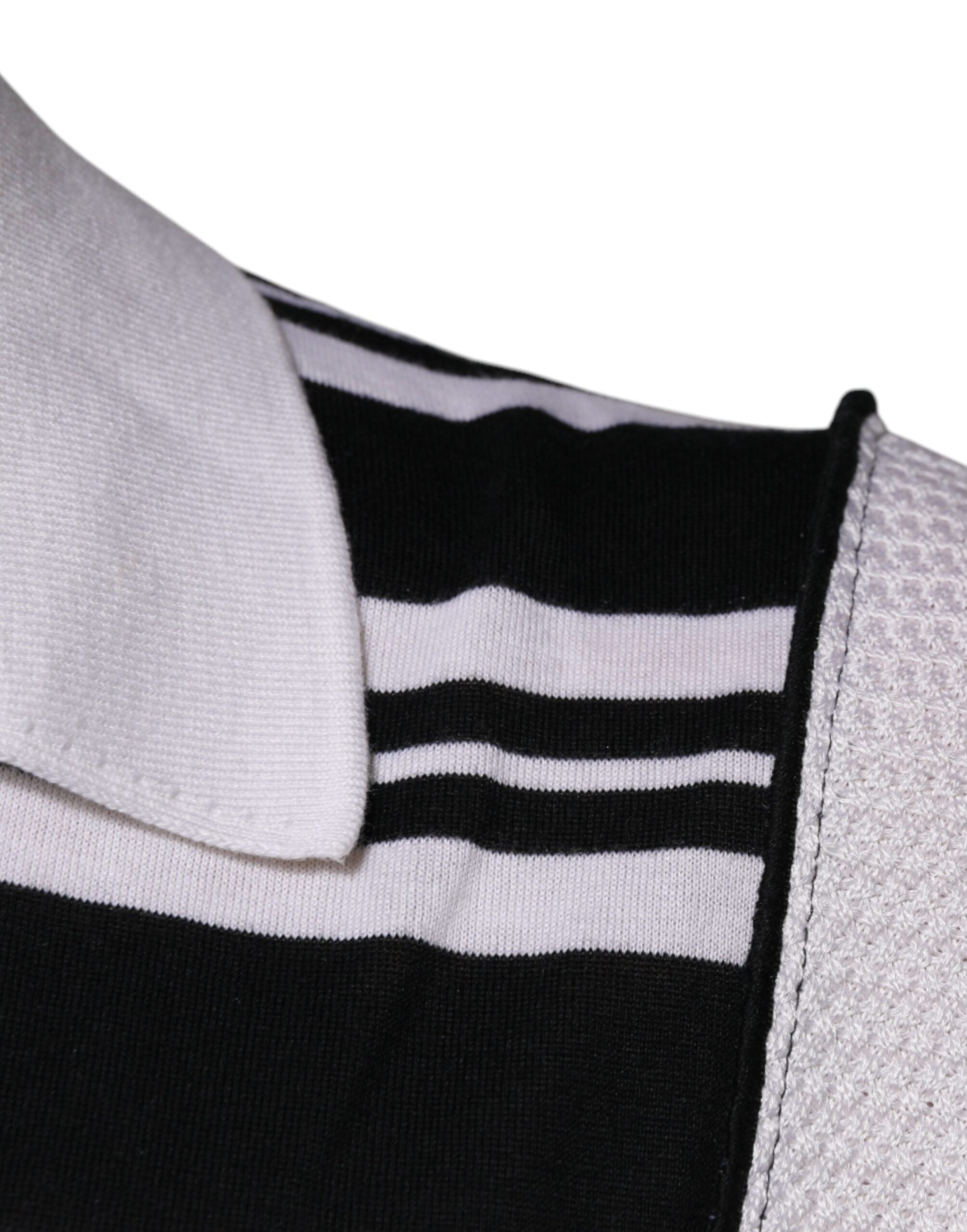 Black White Stripes Collared Polo T-shirt - ventzia