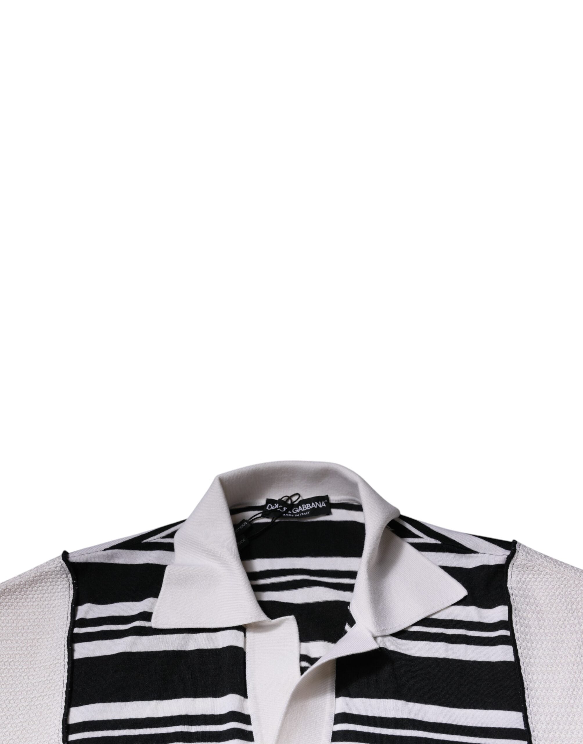 Black White Stripes Collared Polo T-shirt - ventzia