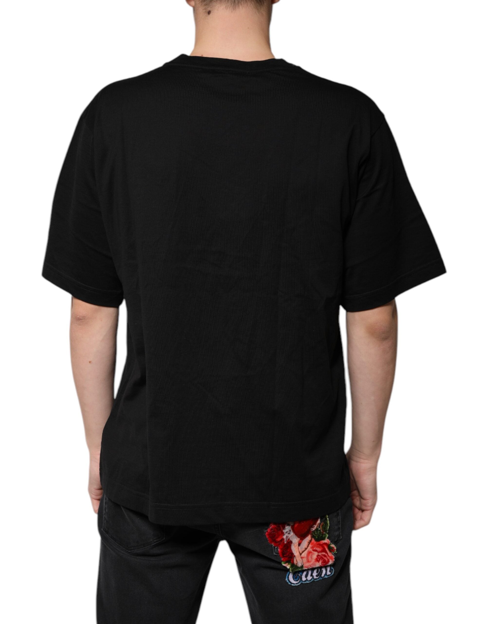 Black Cotton Logo Vneck Short Sleeve T-shirt - ventzia