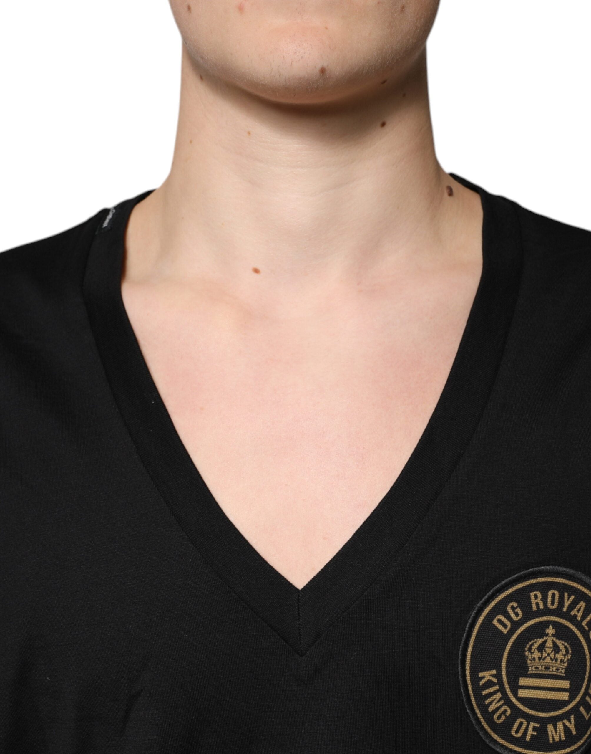 Black Cotton Logo Vneck Short Sleeve T-shirt - ventzia