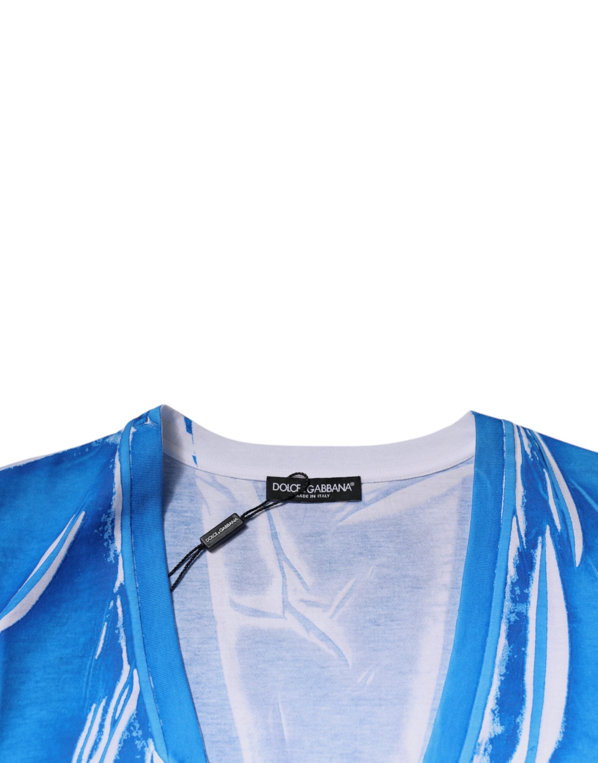 Blue Cotton V-neck Short Sleeves T-shirt - ventzia