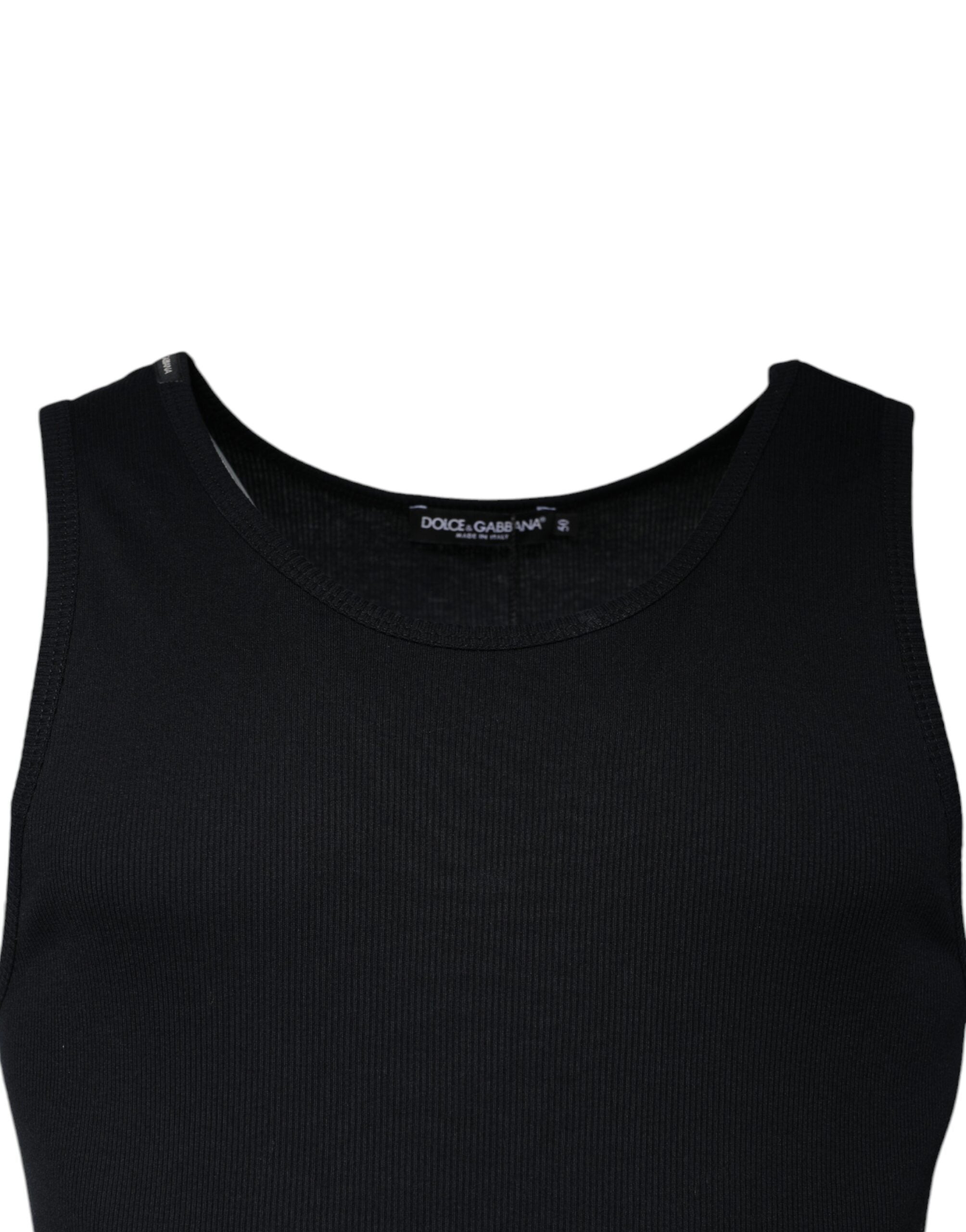 Black Cotton Sleeveless Round Neck Tank T-shirt - ventzia