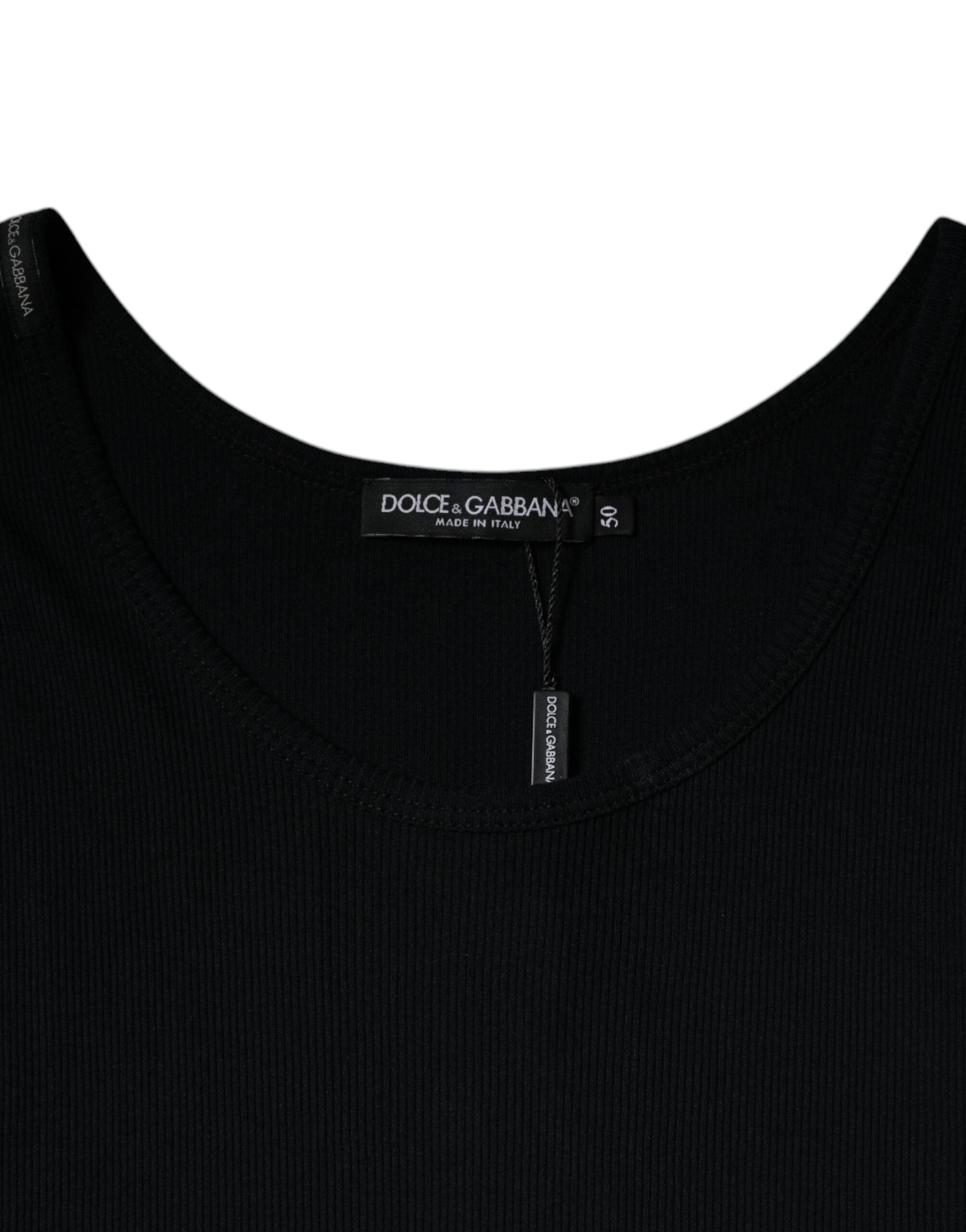 Black Cotton Sleeveless Round Neck Tank T-shirt - ventzia