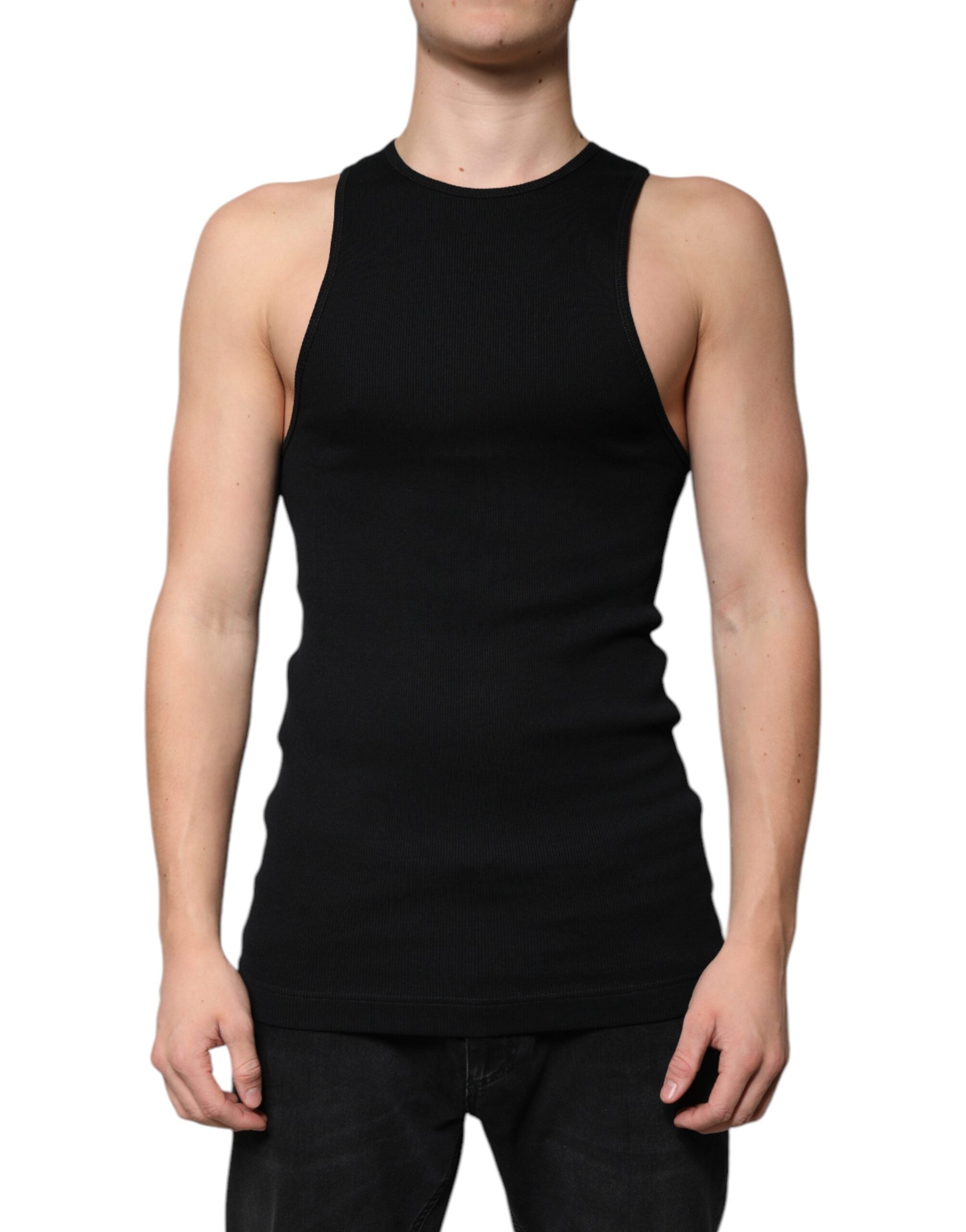 Black Cotton Sleeveless Round Neck Tank T-shirt - ventzia