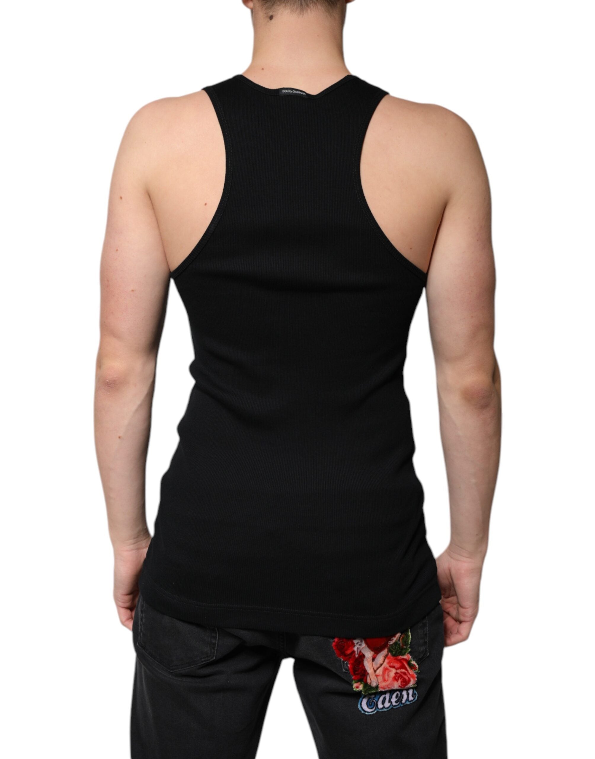 Black Cotton Sleeveless Round Neck Tank T-shirt - ventzia