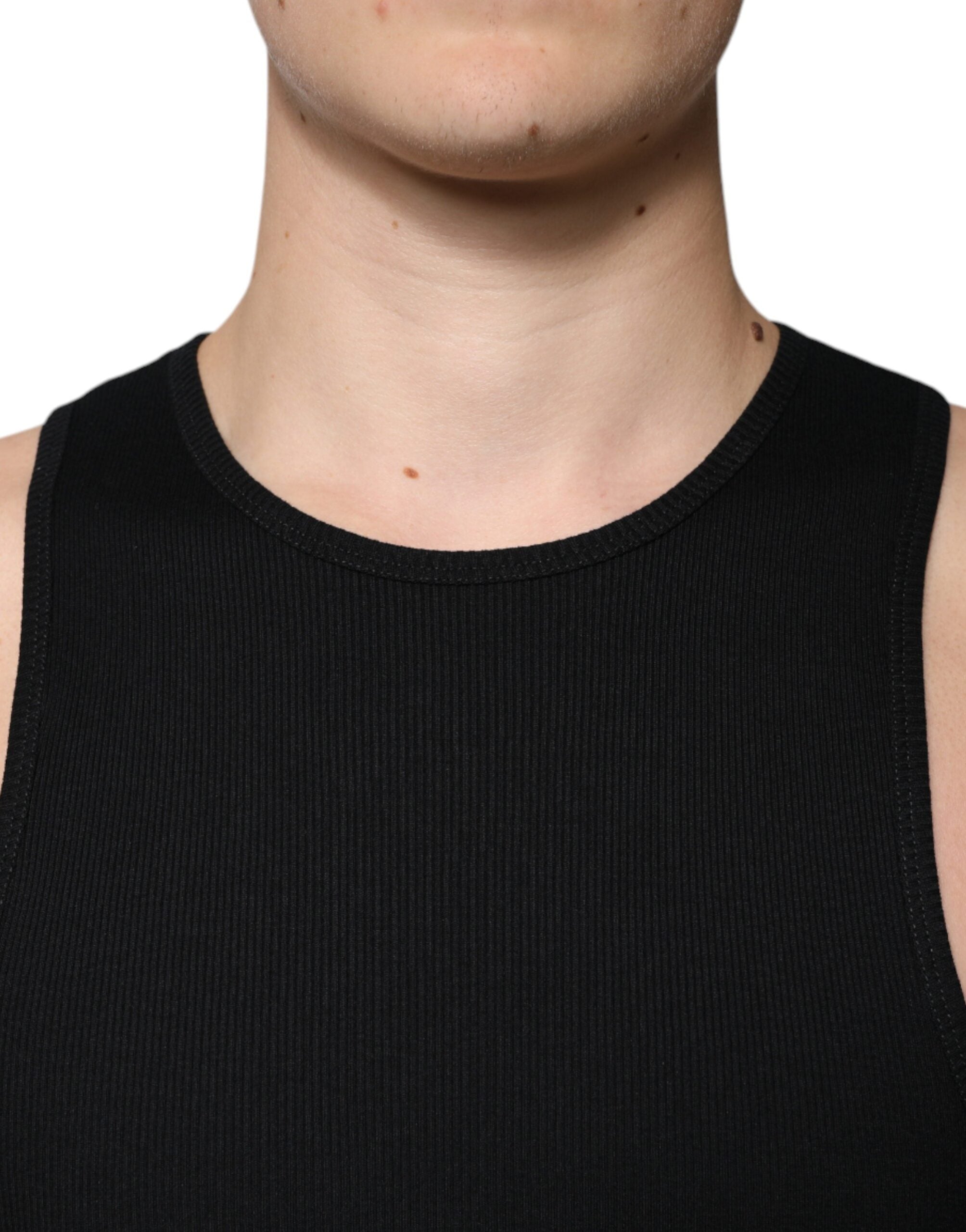 Black Cotton Sleeveless Round Neck Tank T-shirt - ventzia