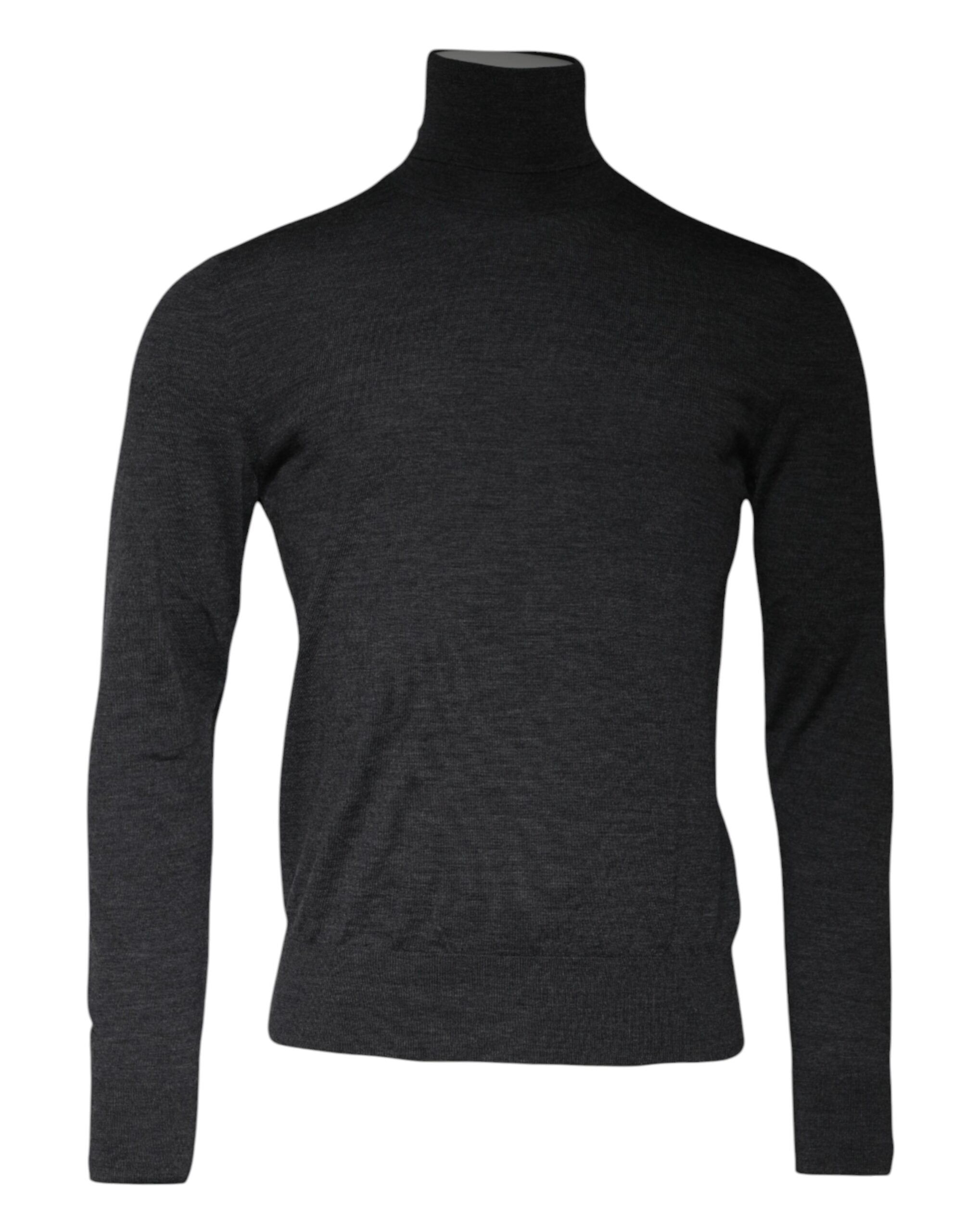 Gray Wool Knit Turtleneck Pullover Sweater - ventzia