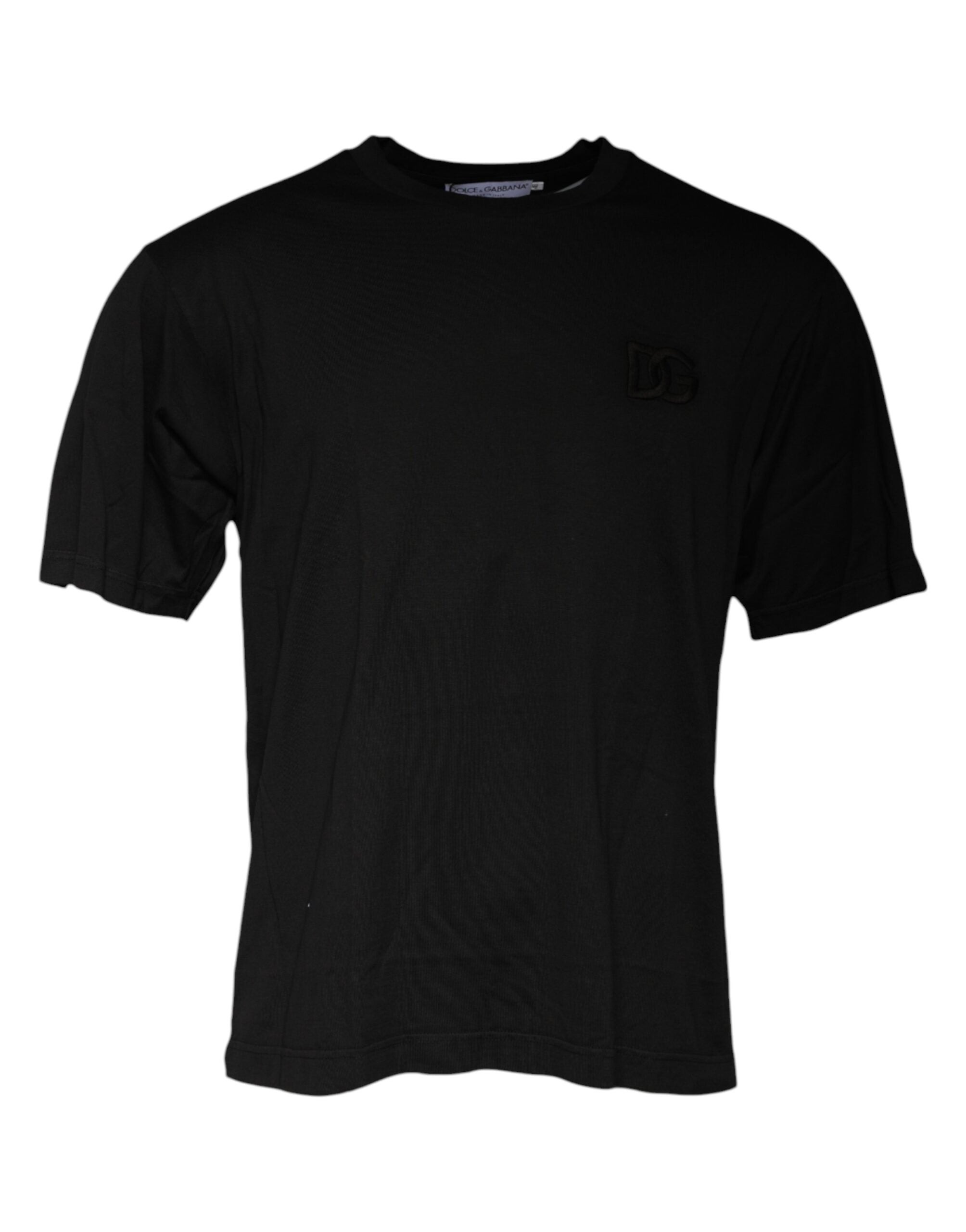 Black Cotton Crew Neck Short Sleeves T-shirt - ventzia