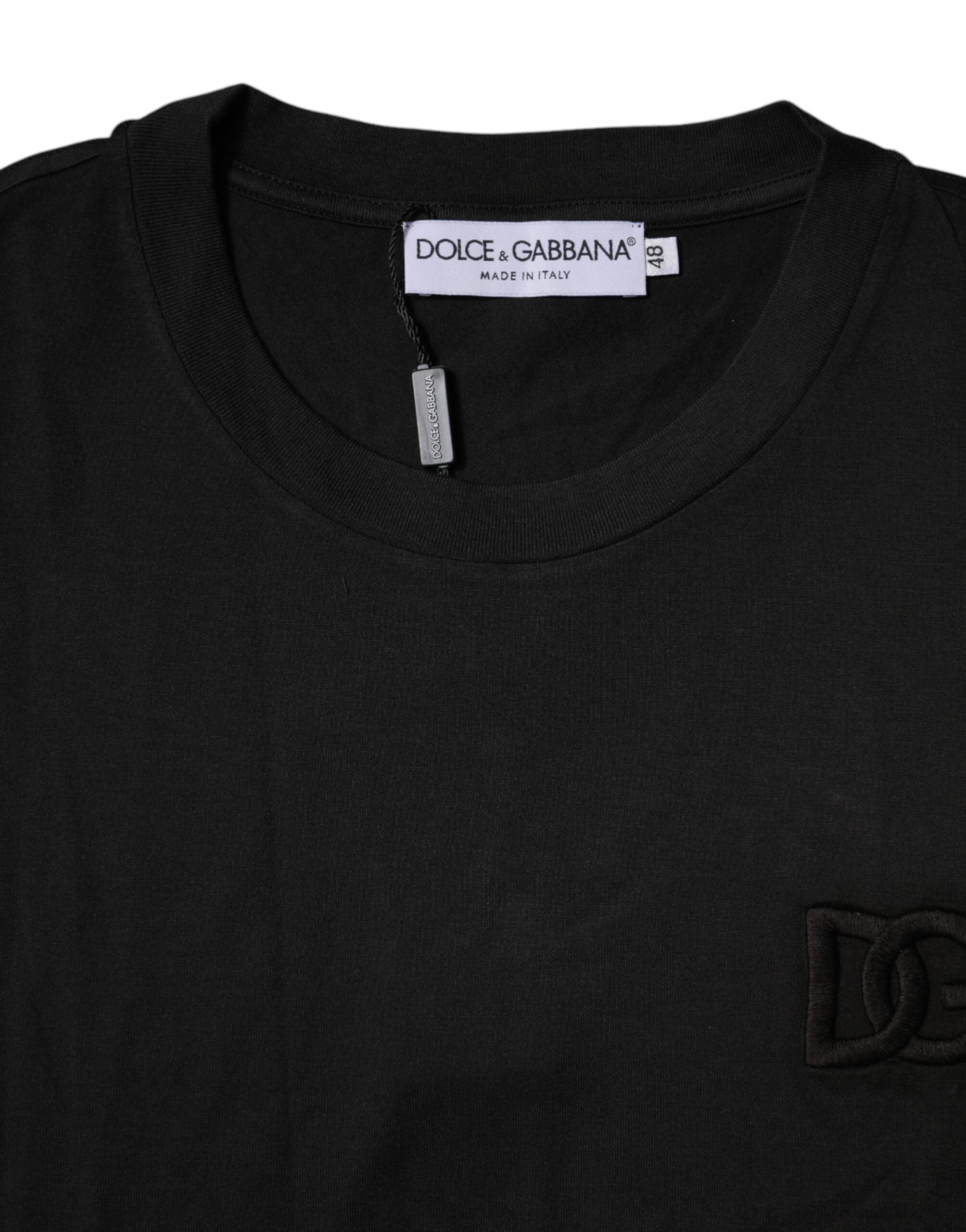 Black Cotton Crew Neck Short Sleeves T-shirt - ventzia
