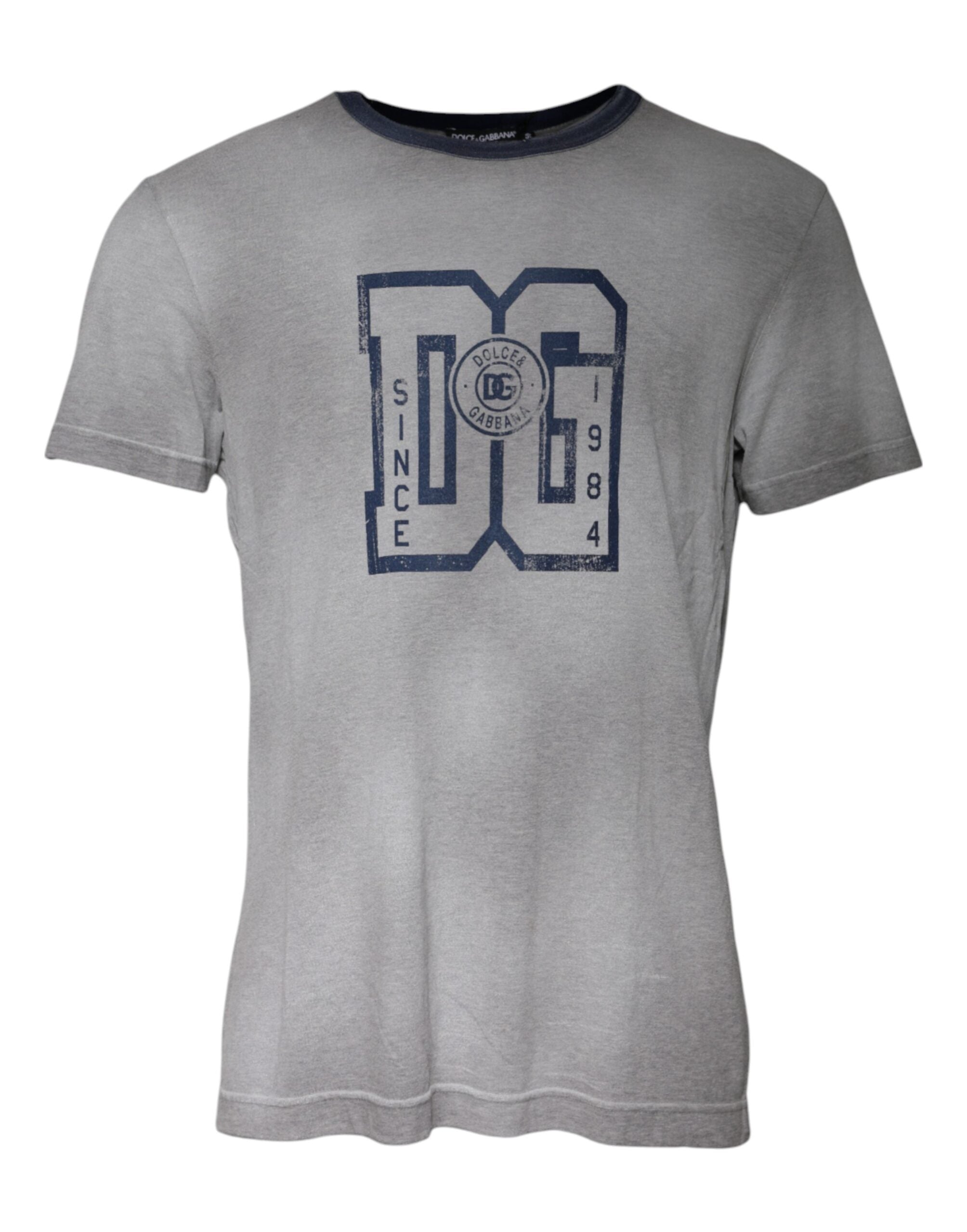 Gray Logo Print Cotton Crew Neck T-shirt - ventzia