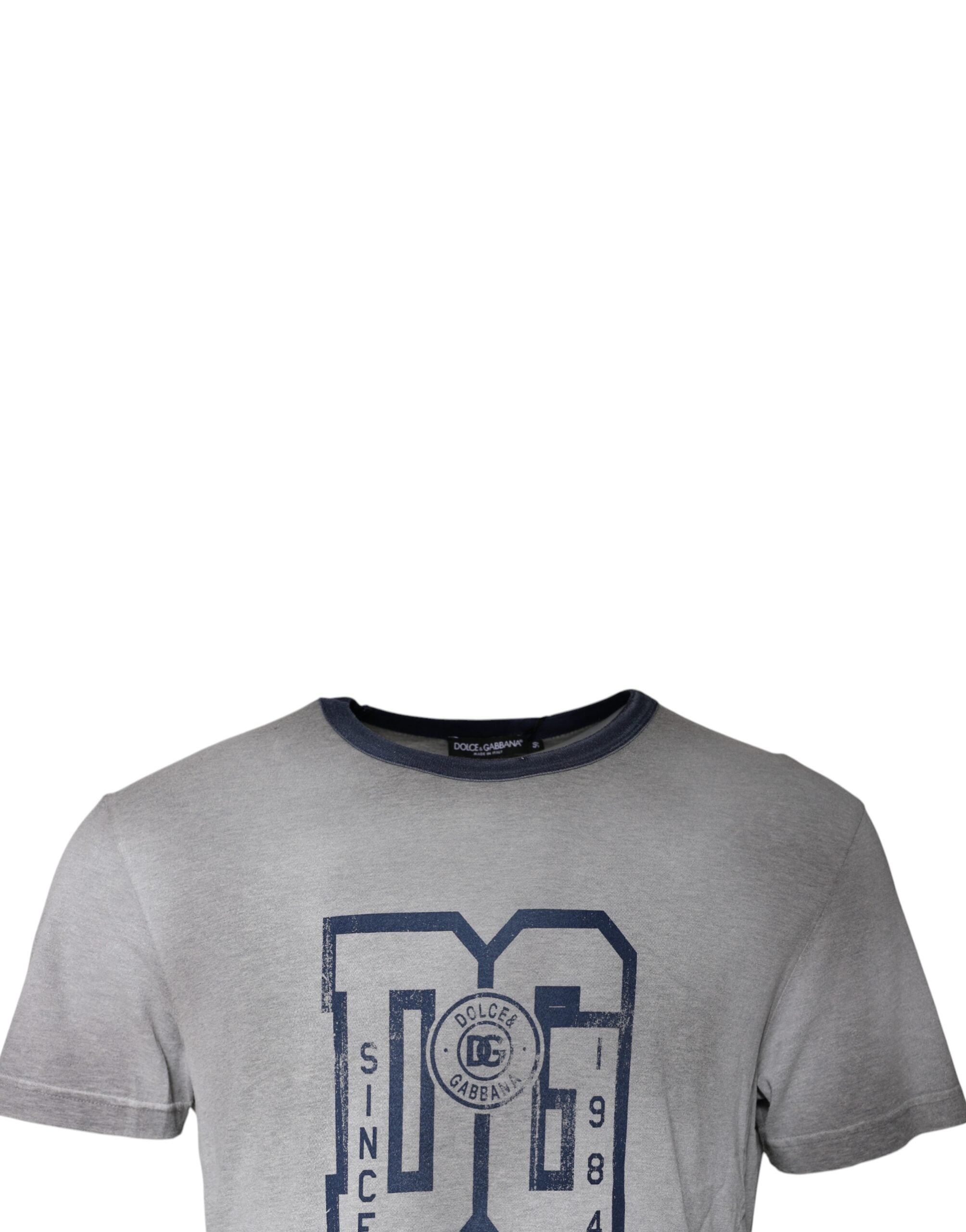 Gray Logo Print Cotton Crew Neck T-shirt - ventzia