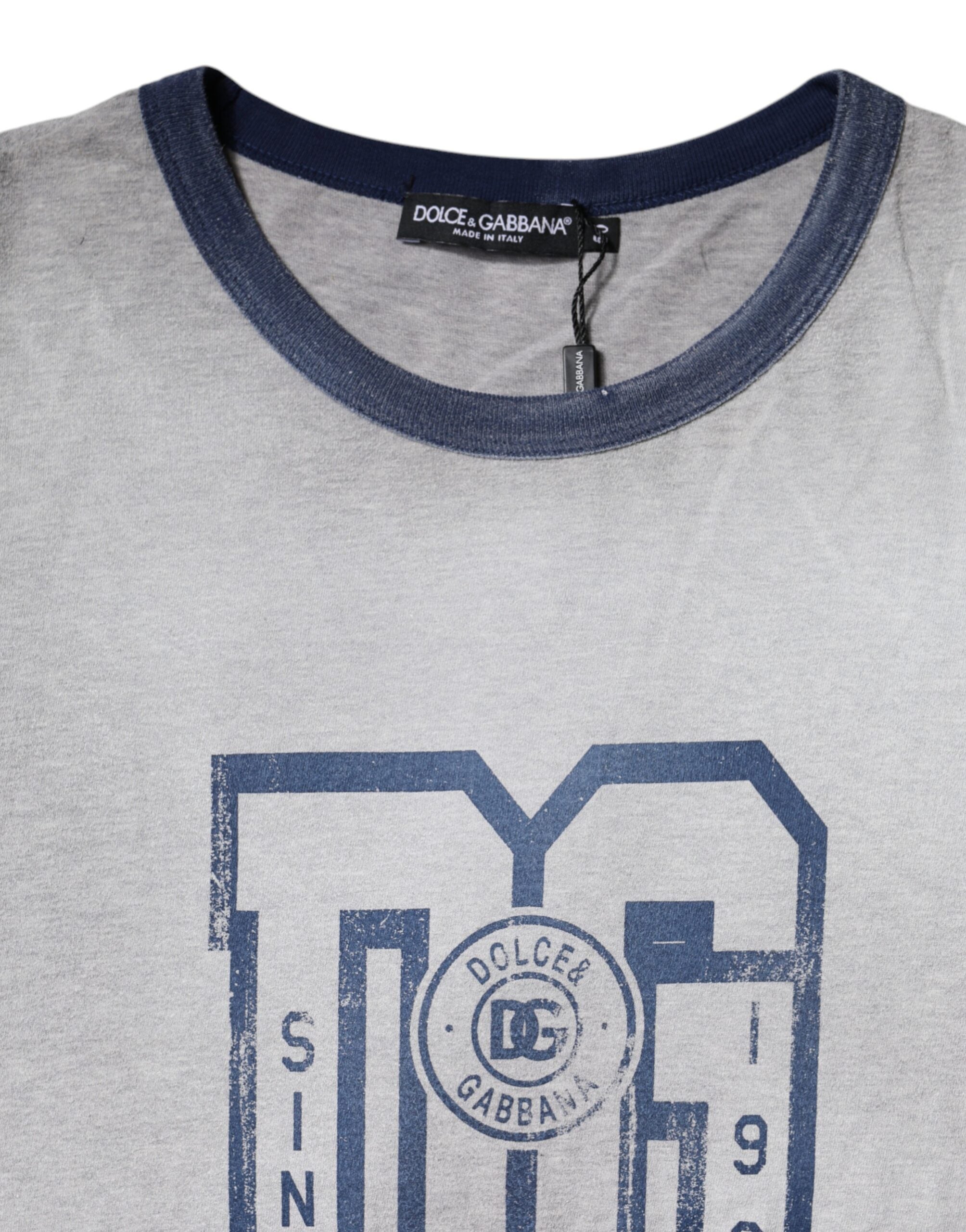 Gray Logo Print Cotton Crew Neck T-shirt - ventzia