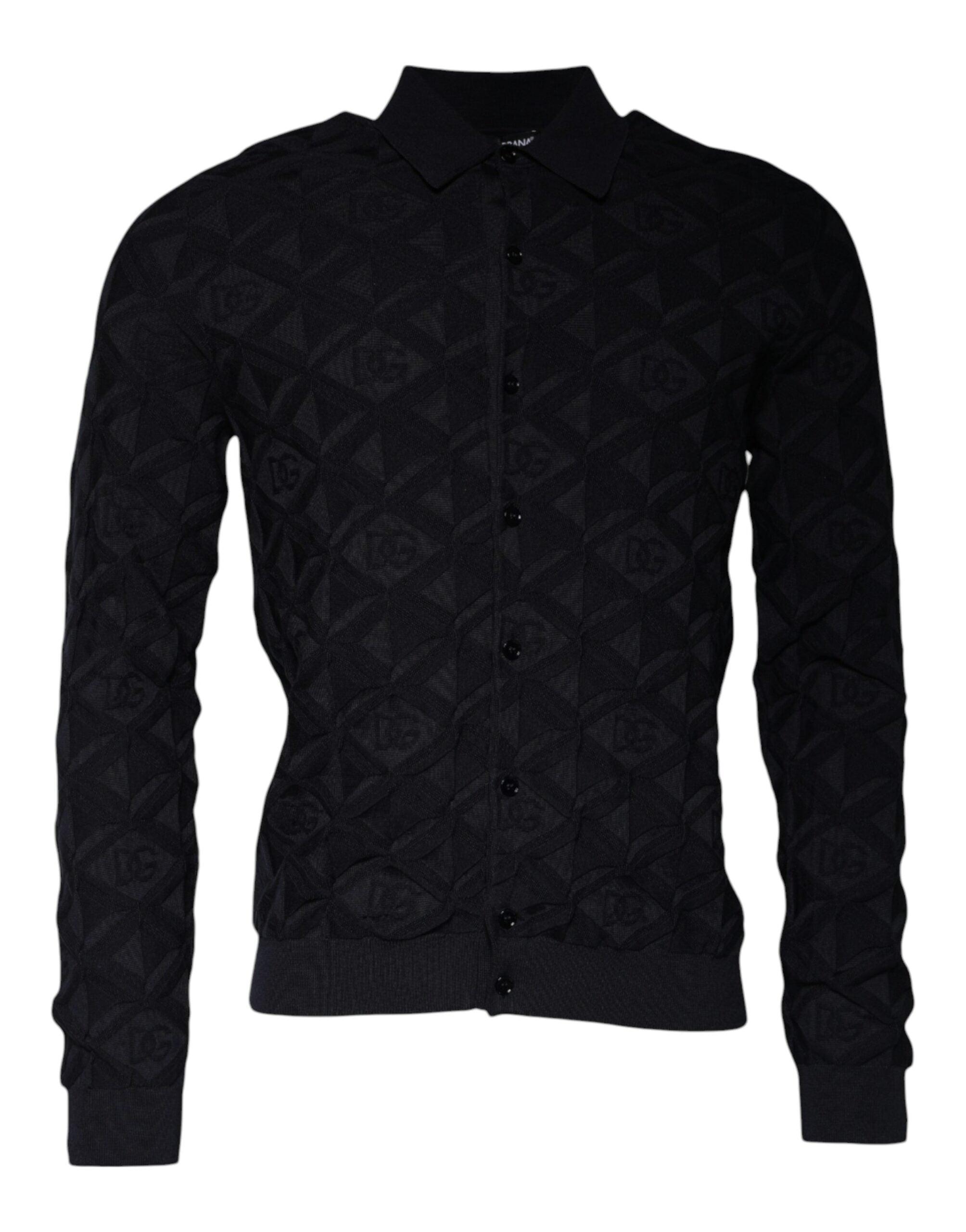 Black Silk Crew Neck Men Cardigan Sweater - ventzia
