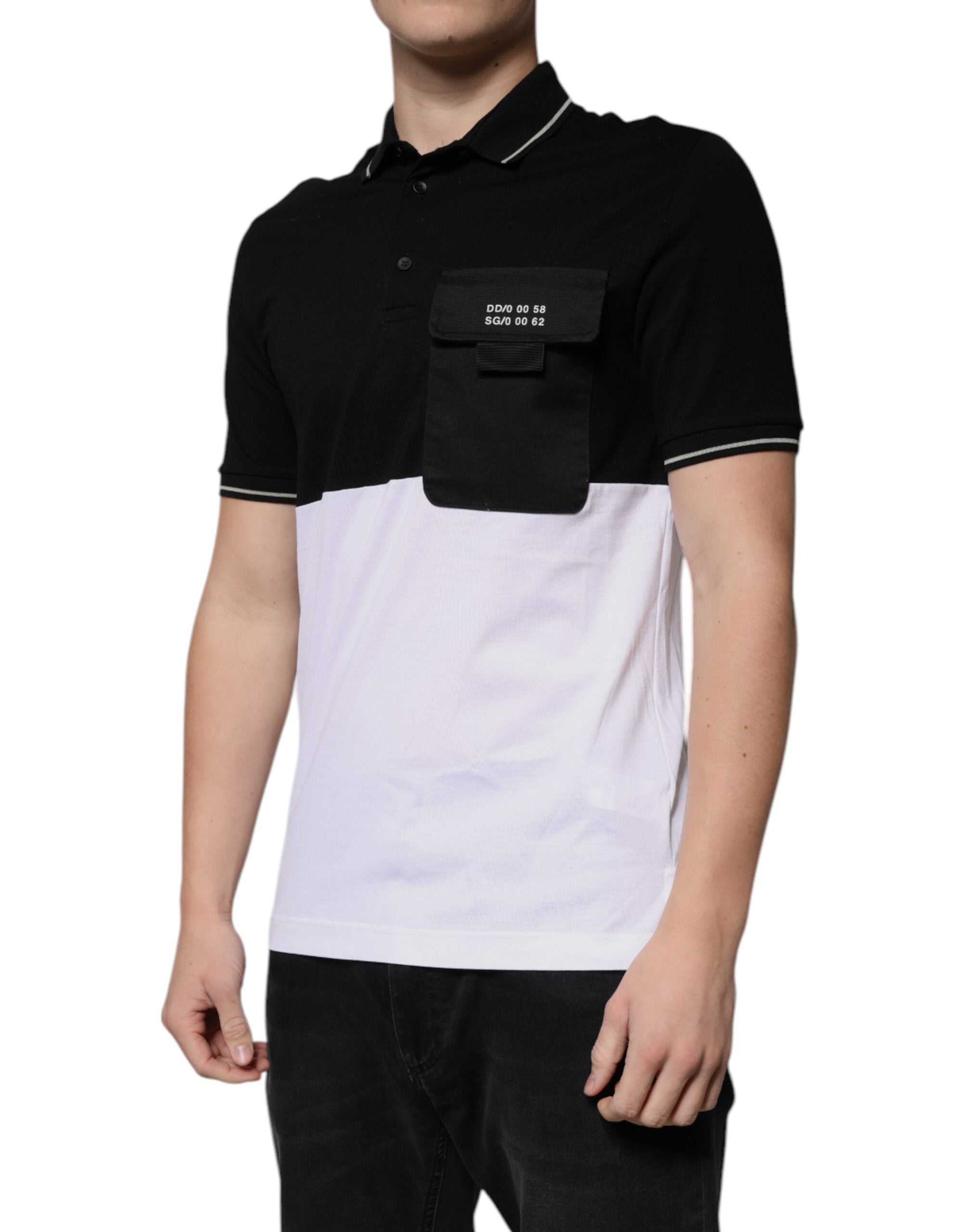 Black White Cotton Short Sleeves Polo T-shirt - ventzia