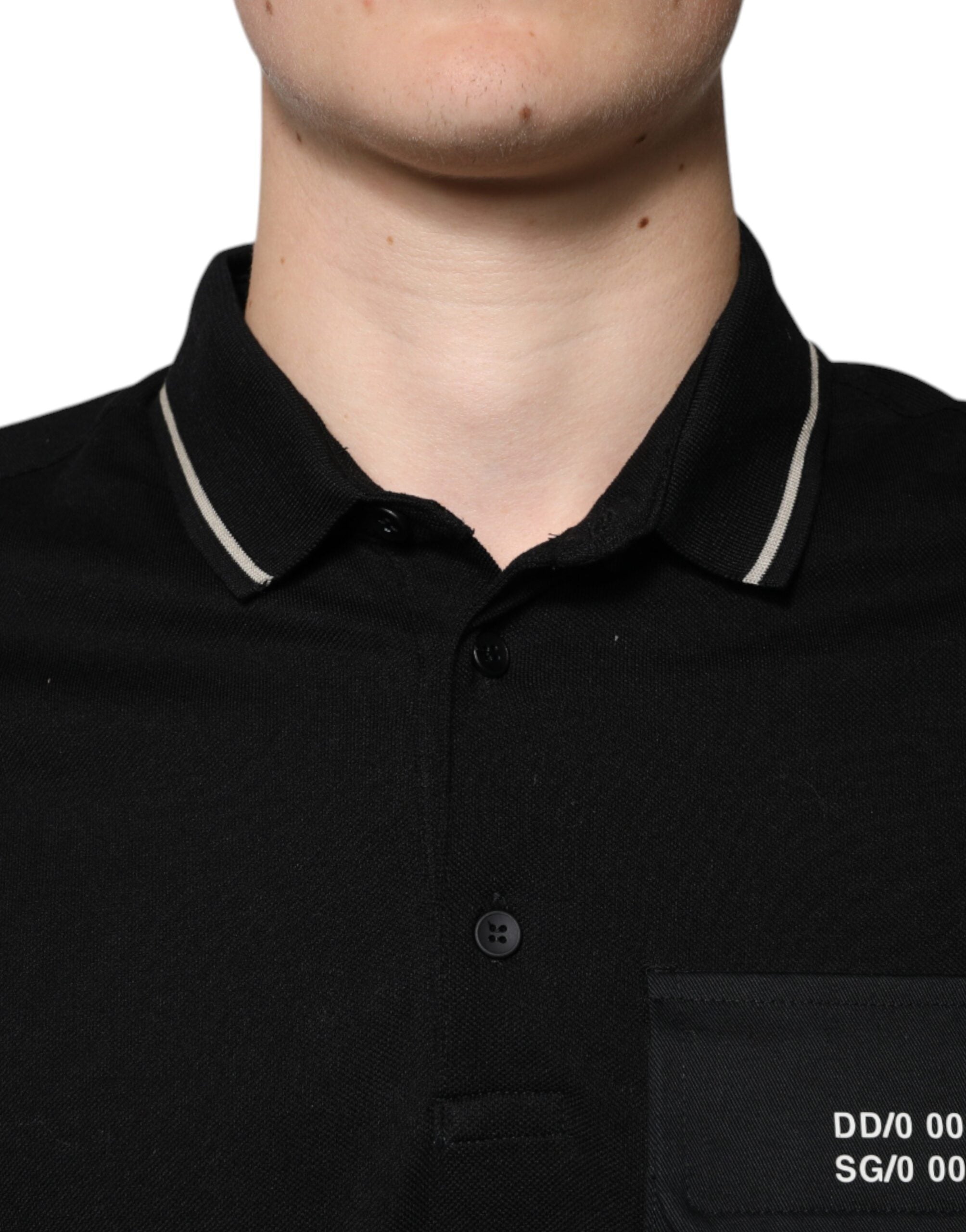 Black White Cotton Short Sleeves Polo T-shirt - ventzia