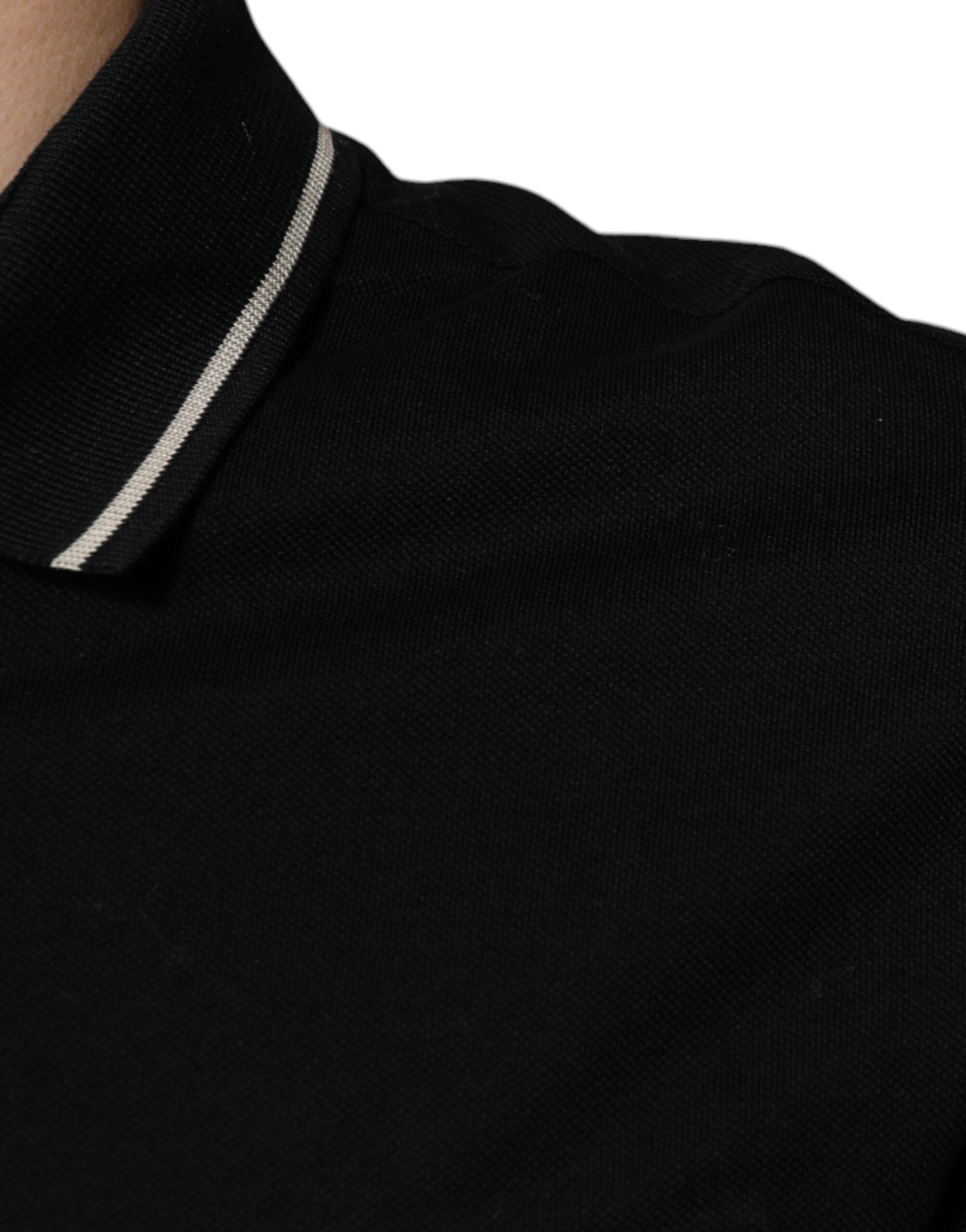 Black White Cotton Short Sleeves Polo T-shirt - ventzia