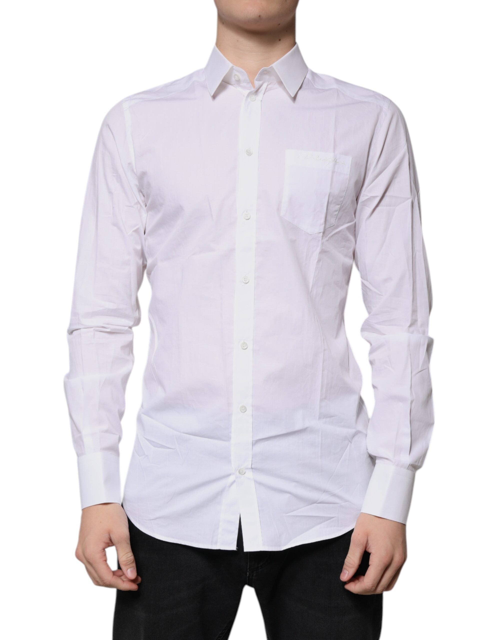White Cotton Long Sleeves GOLD Dress Shirt - ventzia