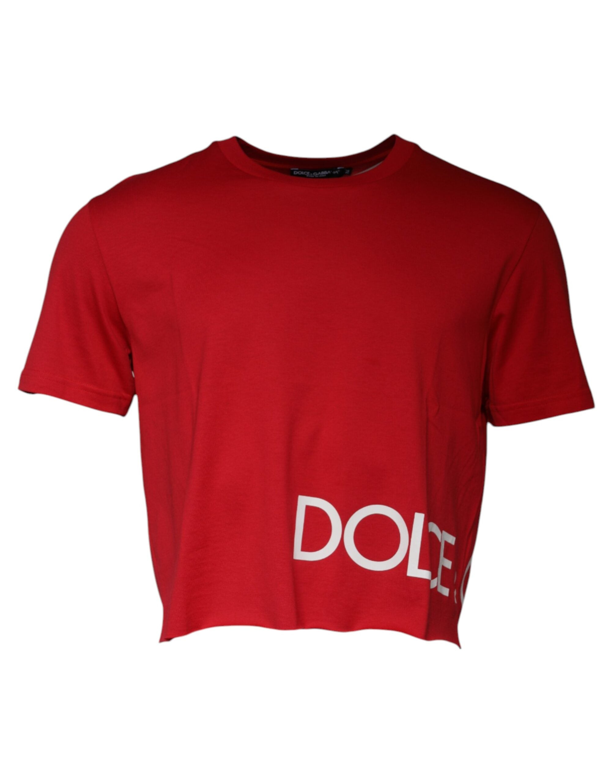 Red Logo Print Cropped Crew Neck T-shirt - ventzia