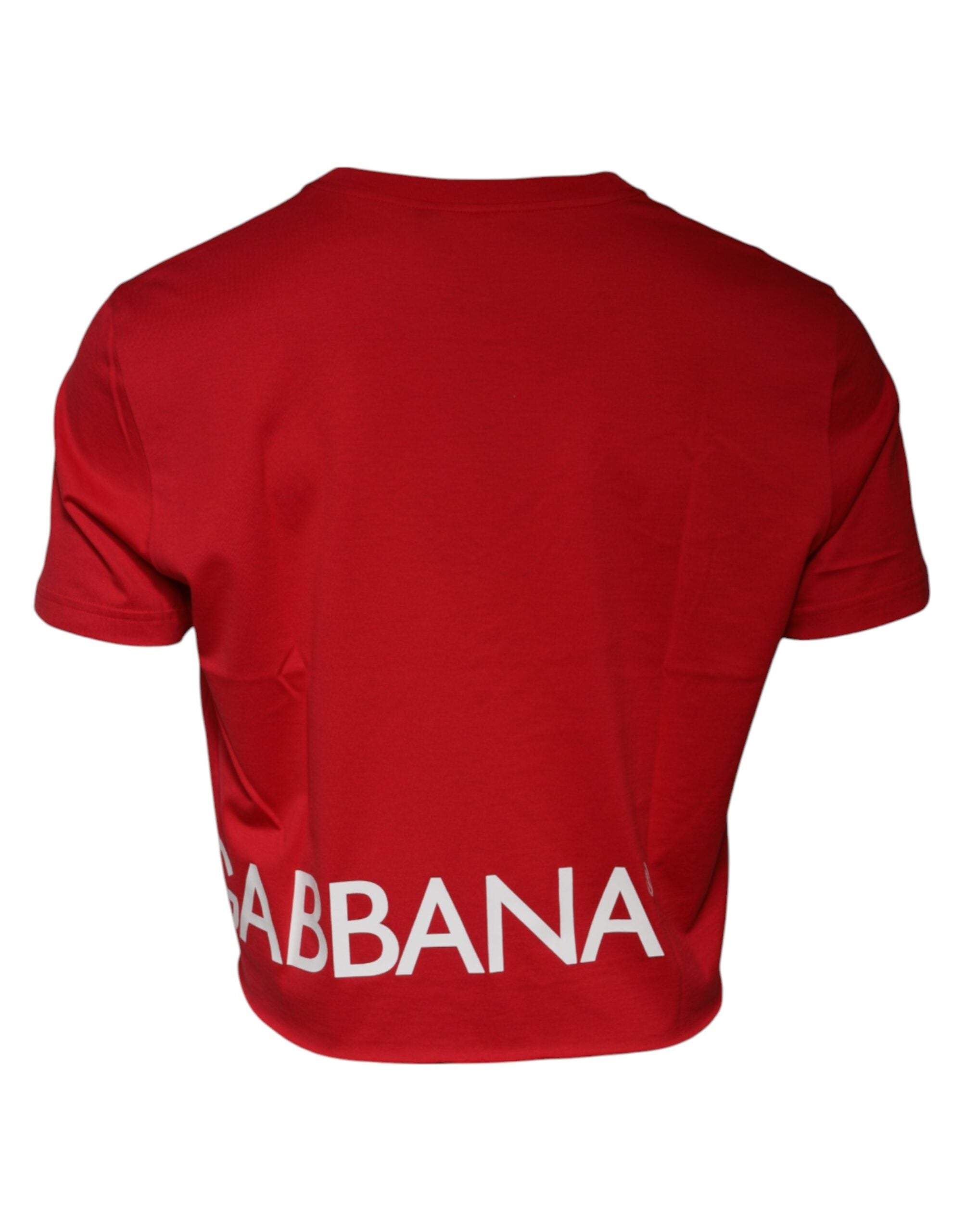 Red Logo Print Cropped Crew Neck T-shirt - ventzia