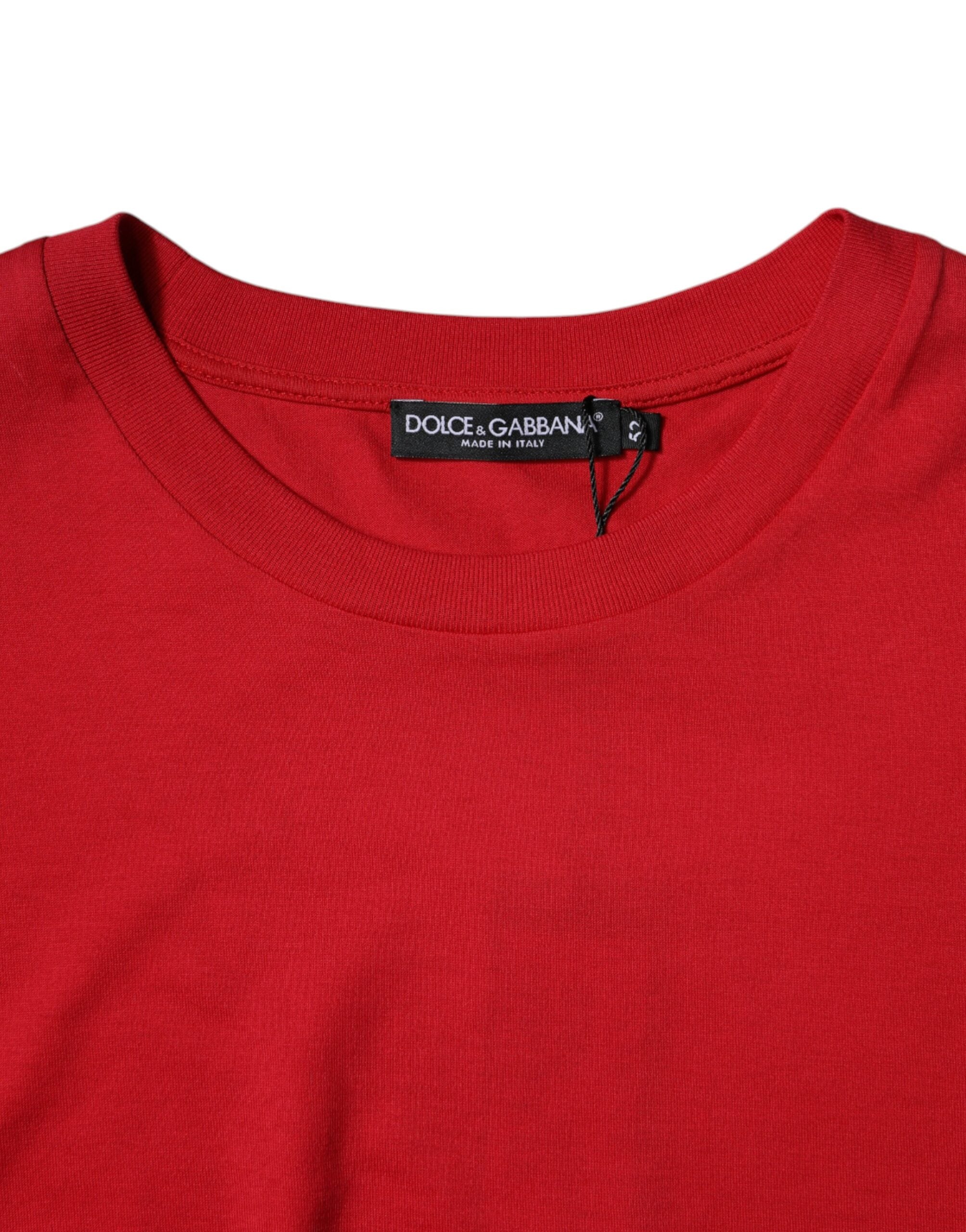 Red Logo Print Cropped Crew Neck T-shirt - ventzia